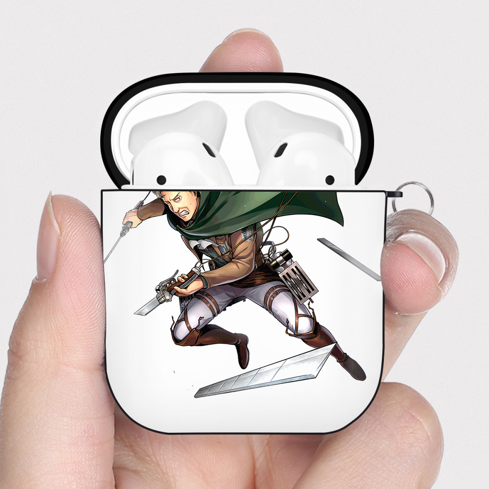 （画像用） 進撃の巨人 Attack on Titan AirPods 第2世代保護ケース ハードシェル ブラック 耐衝撃・防指紋・カラビナ付き