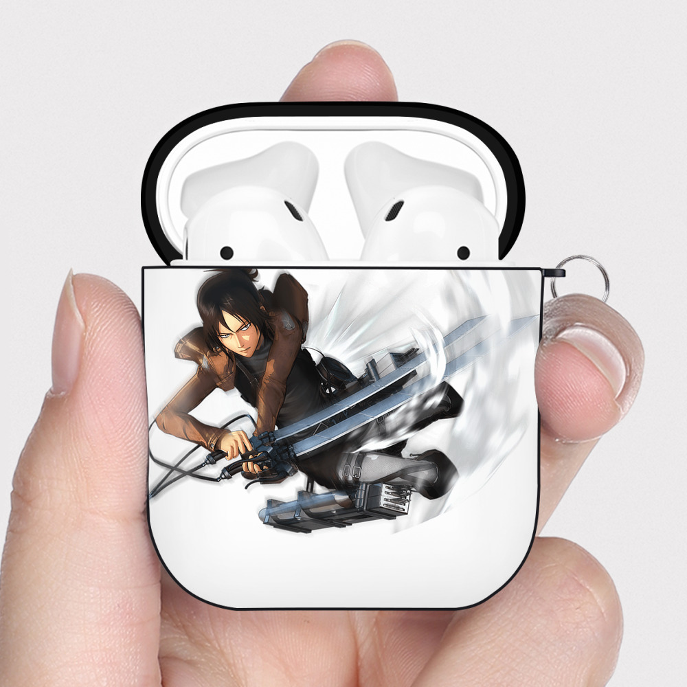 （画像用） 進撃の巨人 Attack on Titan AirPods 第2世代保護ケース ハードシェル ブラック 耐衝撃・防指紋・カラビナ付き