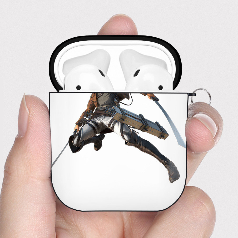 （画像用） 進撃の巨人 Attack on Titan AirPods 第2世代保護ケース ハードシェル ブラック 耐衝撃・防指紋・カラビナ付き