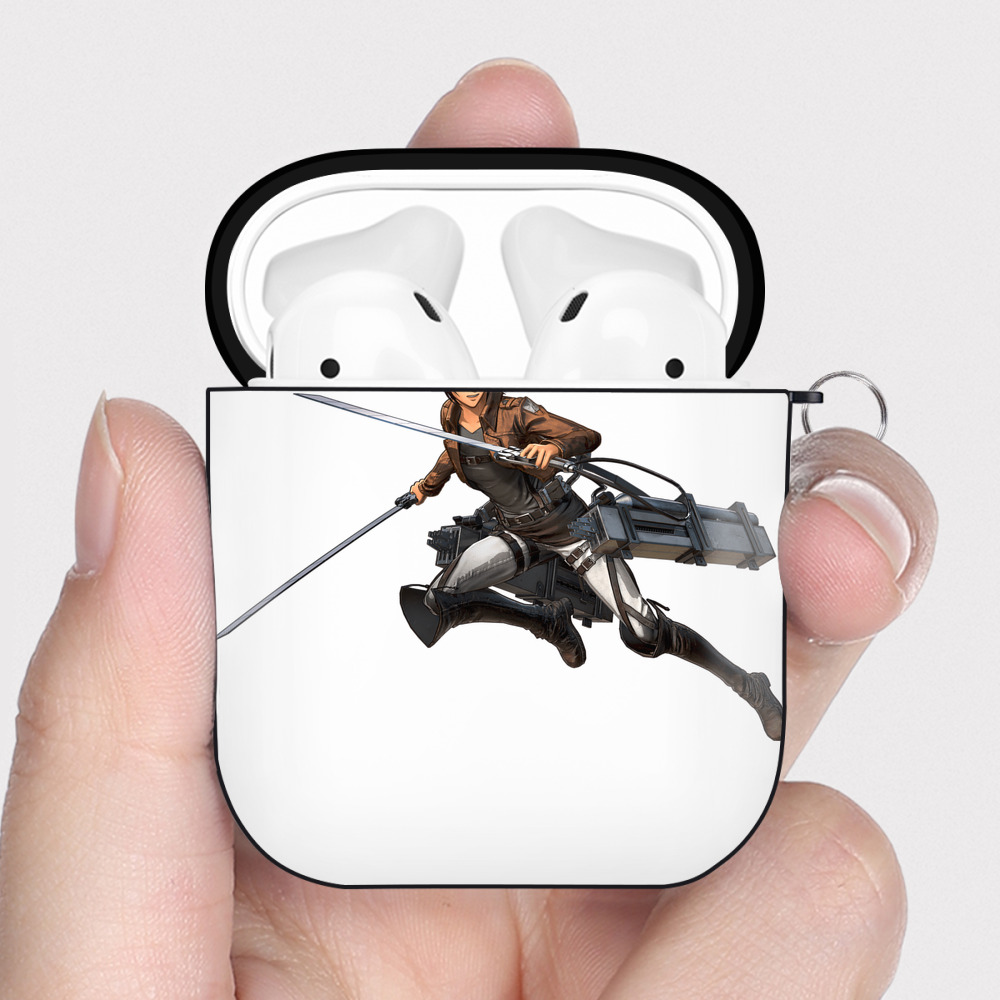 （画像用） 進撃の巨人 Attack on Titan AirPods 第2世代保護ケース ハードシェル ブラック 耐衝撃・防指紋・カラビナ付き