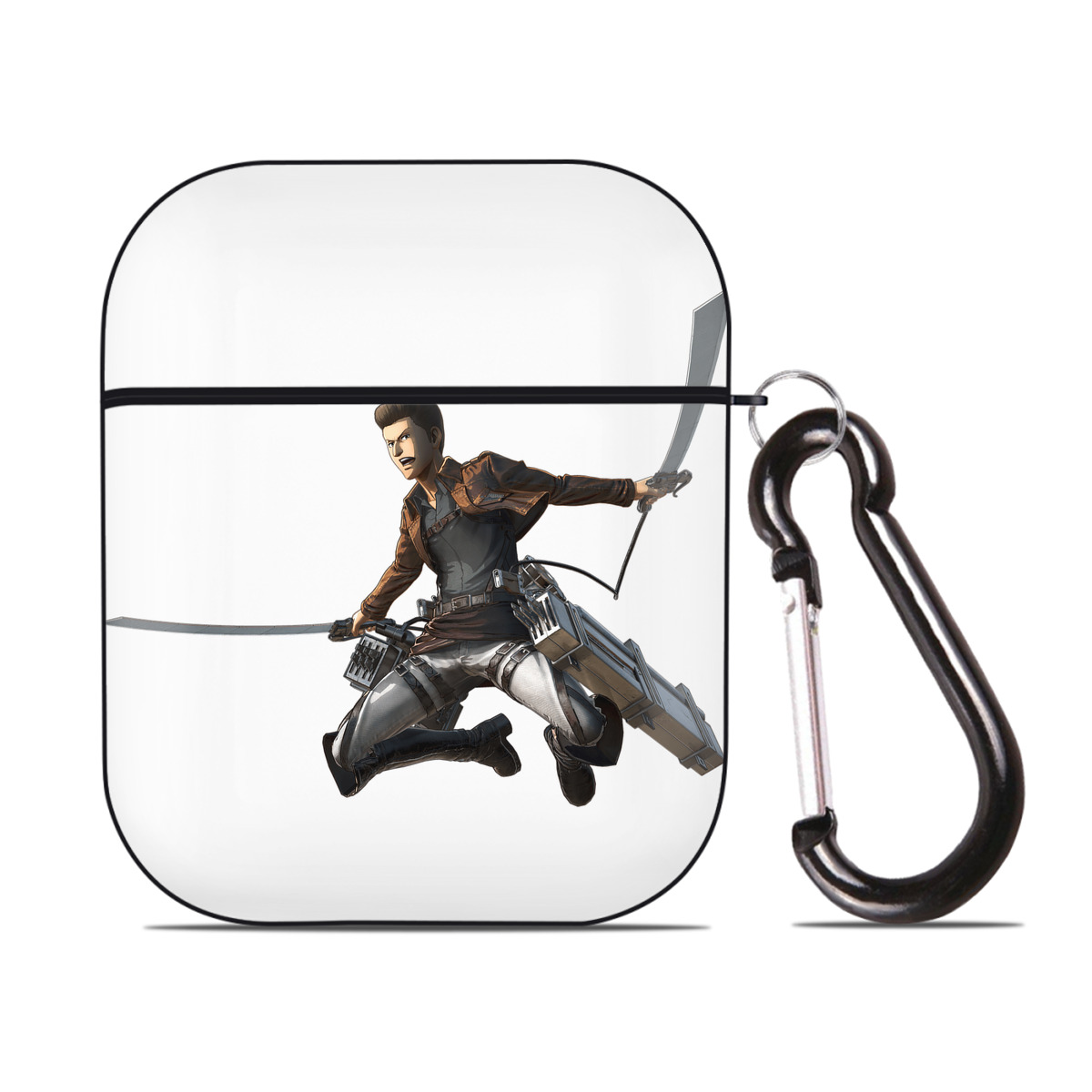 （画像用） 進撃の巨人 Attack on Titan AirPods 第2世代保護ケース ハードシェル ブラック 耐衝撃・防指紋・カラビナ付き