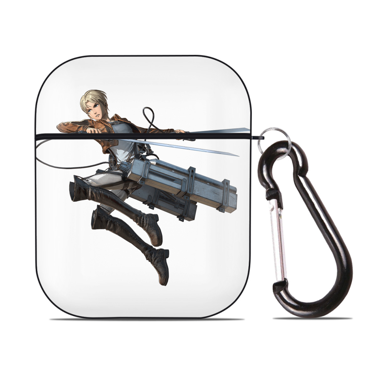 （画像用） 進撃の巨人 Attack on Titan AirPods 第2世代保護ケース ハードシェル ブラック 耐衝撃・防指紋・カラビナ付き