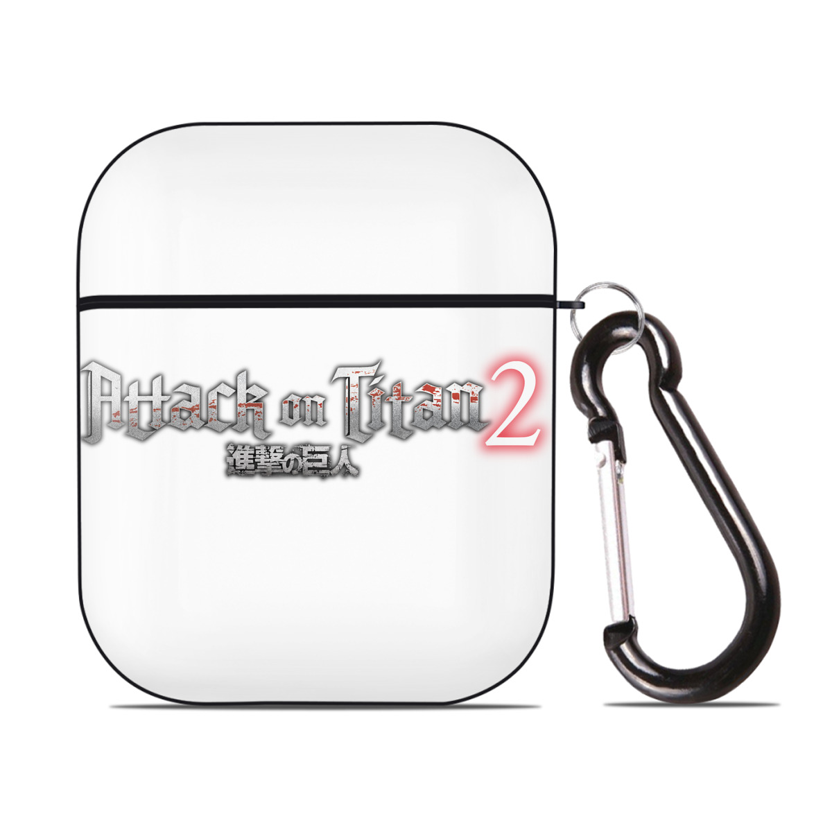 （画像用） 進撃の巨人 Attack on Titan AirPods 第2世代保護ケース ハードシェル ブラック 耐衝撃・防指紋・カラビナ付き