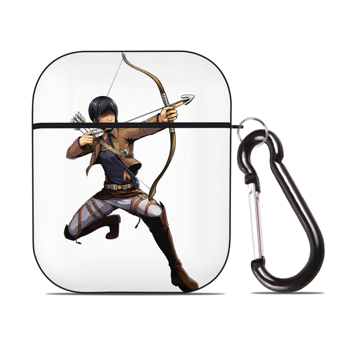 （画像用） 進撃の巨人 Attack on Titan AirPods 第2世代保護ケース ハードシェル ブラック 耐衝撃・防指紋・カラビナ付き