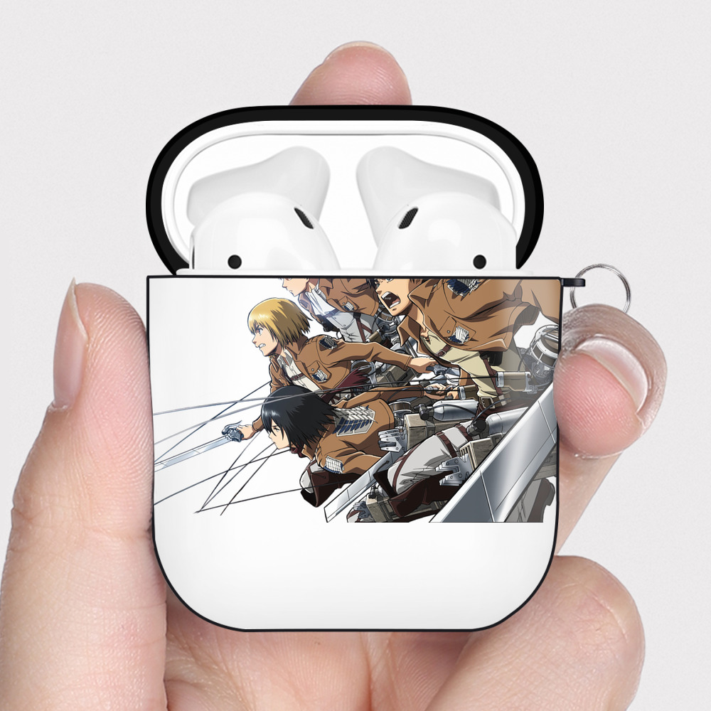 （画像用） 進撃の巨人 Attack on Titan AirPods 第2世代保護ケース ハードシェル ブラック 耐衝撃・防指紋・カラビナ付き