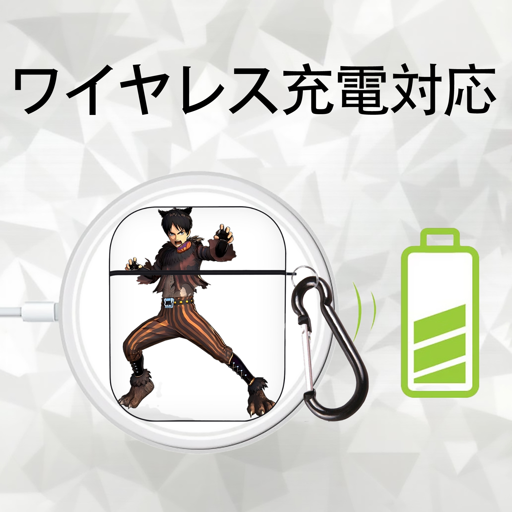 進撃の巨人 エレン･イェーガー Attack on Titan Eren Jäger AirPods 第2世代保護ケース ハードシェル ブラック 耐衝撃・防指紋・カラビナ付き