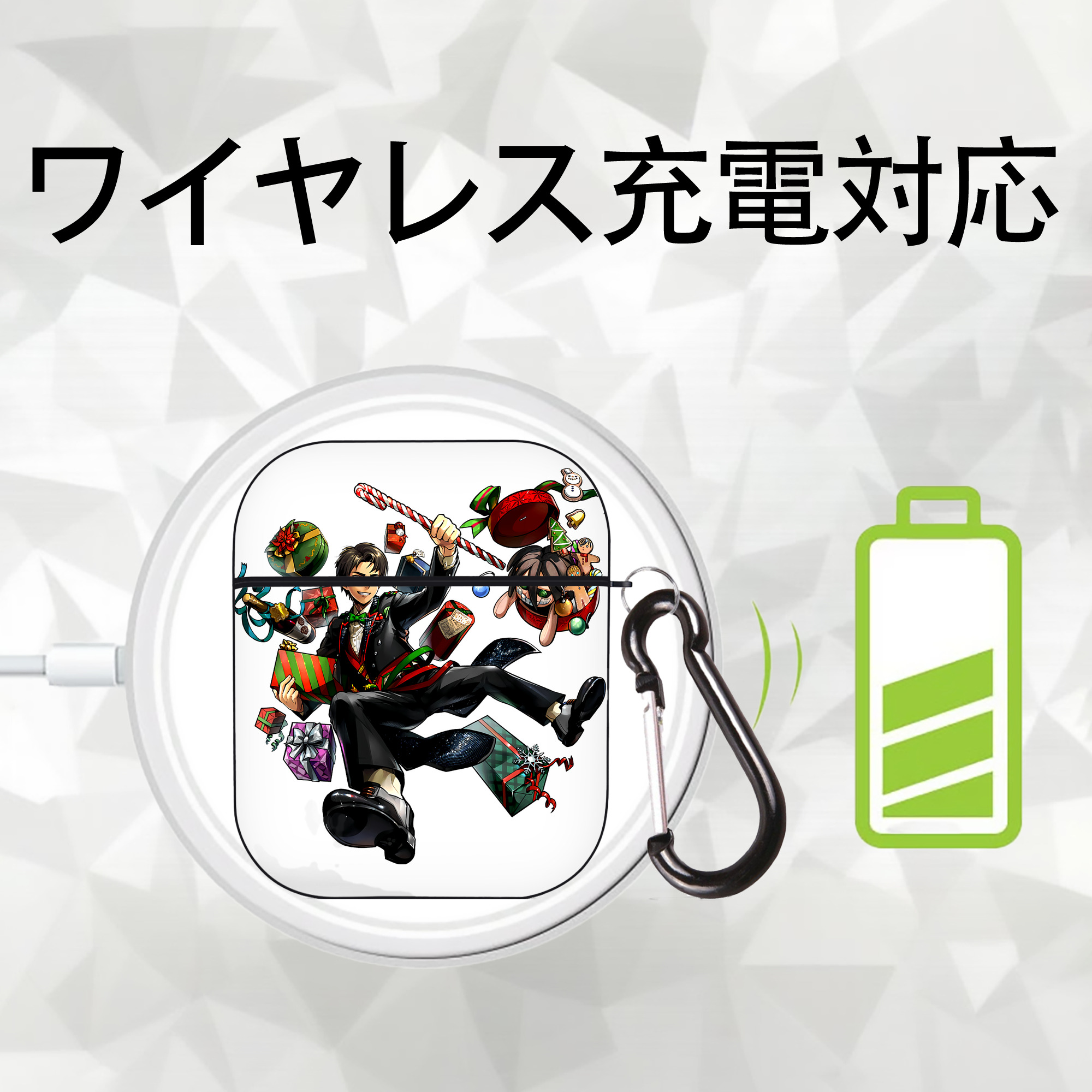 進撃の巨人 エレン･イェーガー Attack on Titan Eren Jäger AirPods 第2世代保護ケース ハードシェル ブラック 耐衝撃・防指紋・カラビナ付き