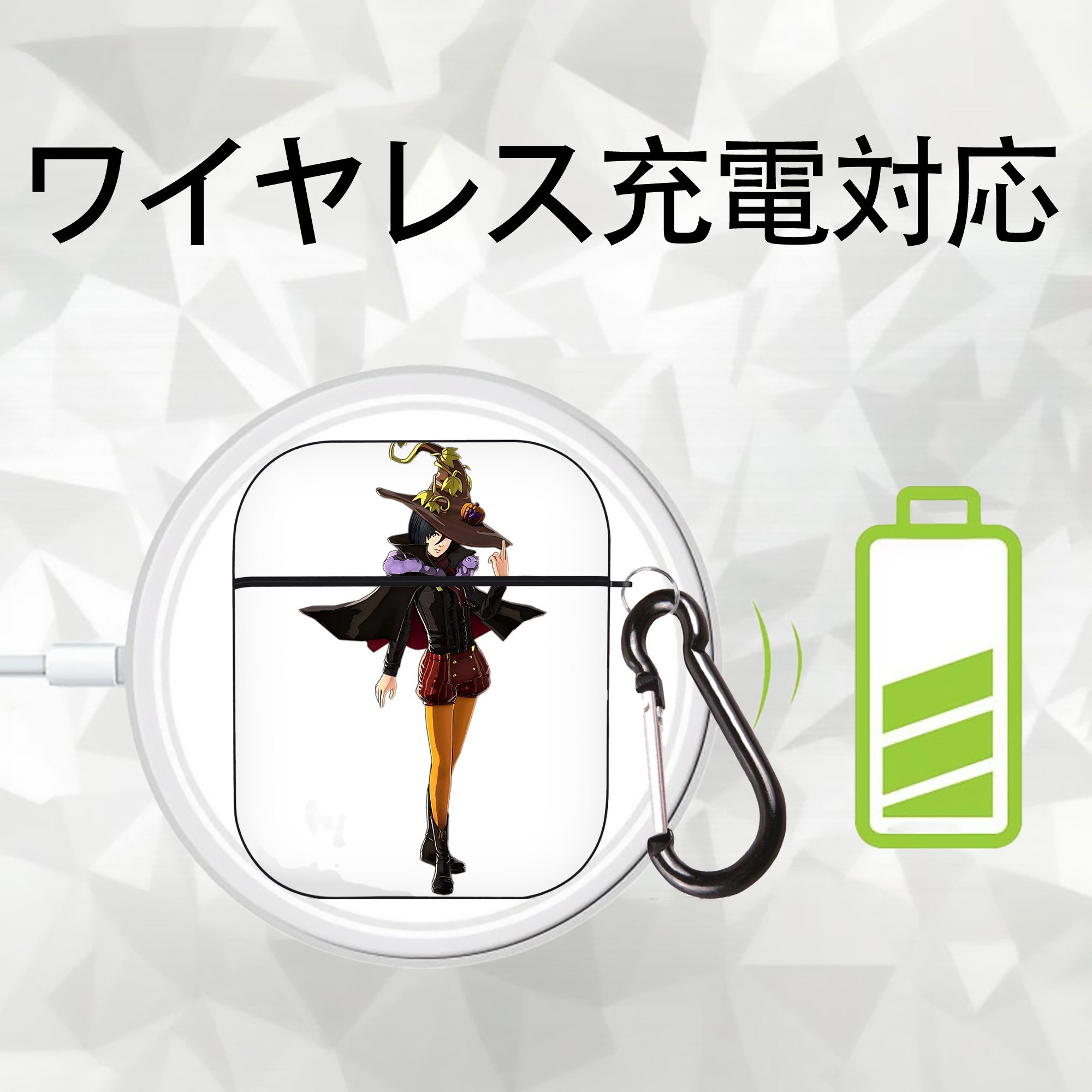 進撃の巨人 ミカサ·アッカーマン Attack on Titan Mikasa Ackerman AirPods 第2世代保護ケース ハードシェル ブラック 耐衝撃・防指紋・カラビナ付き
