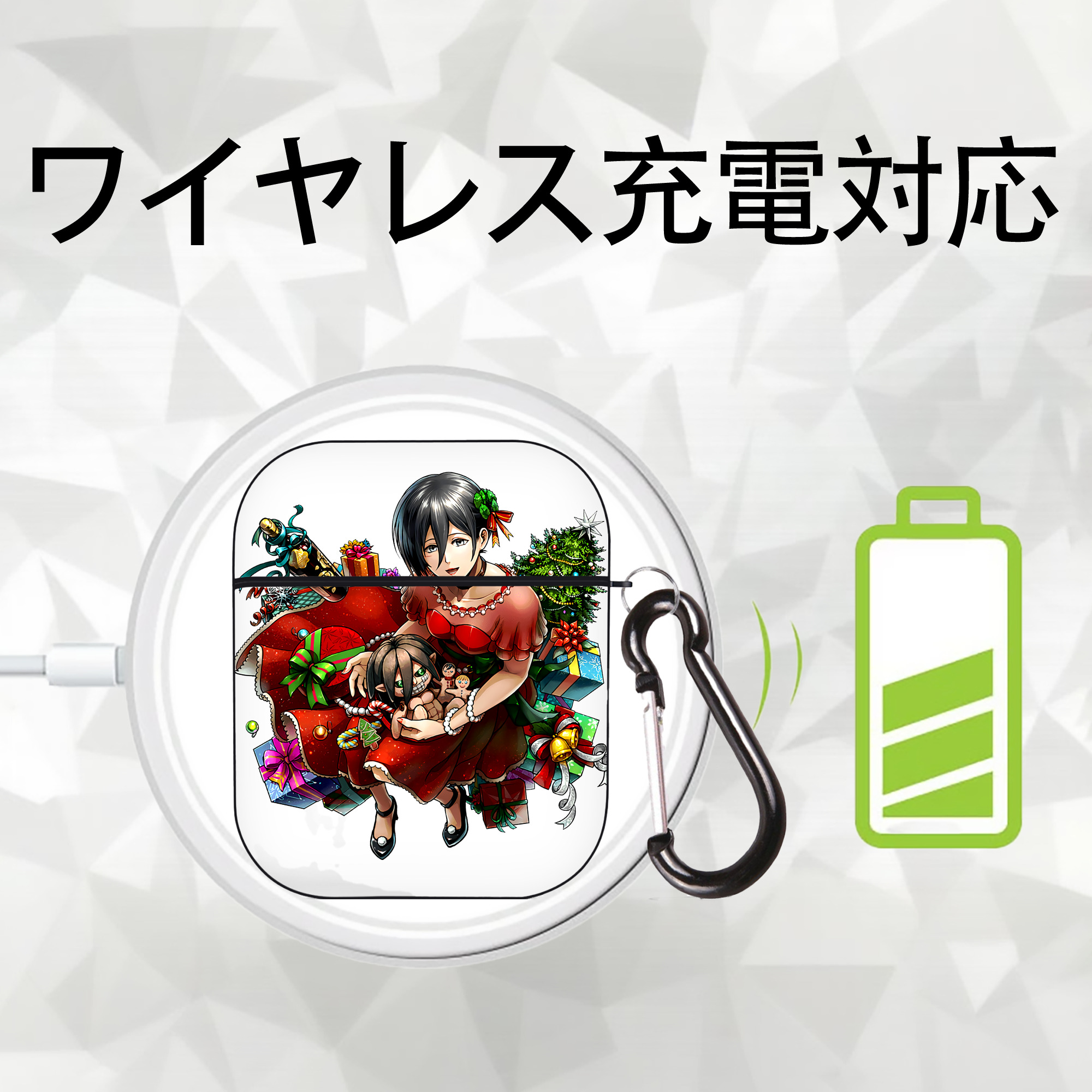 進撃の巨人 ミカサ·アッカーマン Attack on Titan Mikasa Ackerman AirPods 第2世代保護ケース ハードシェル ブラック 耐衝撃・防指紋・カラビナ付き