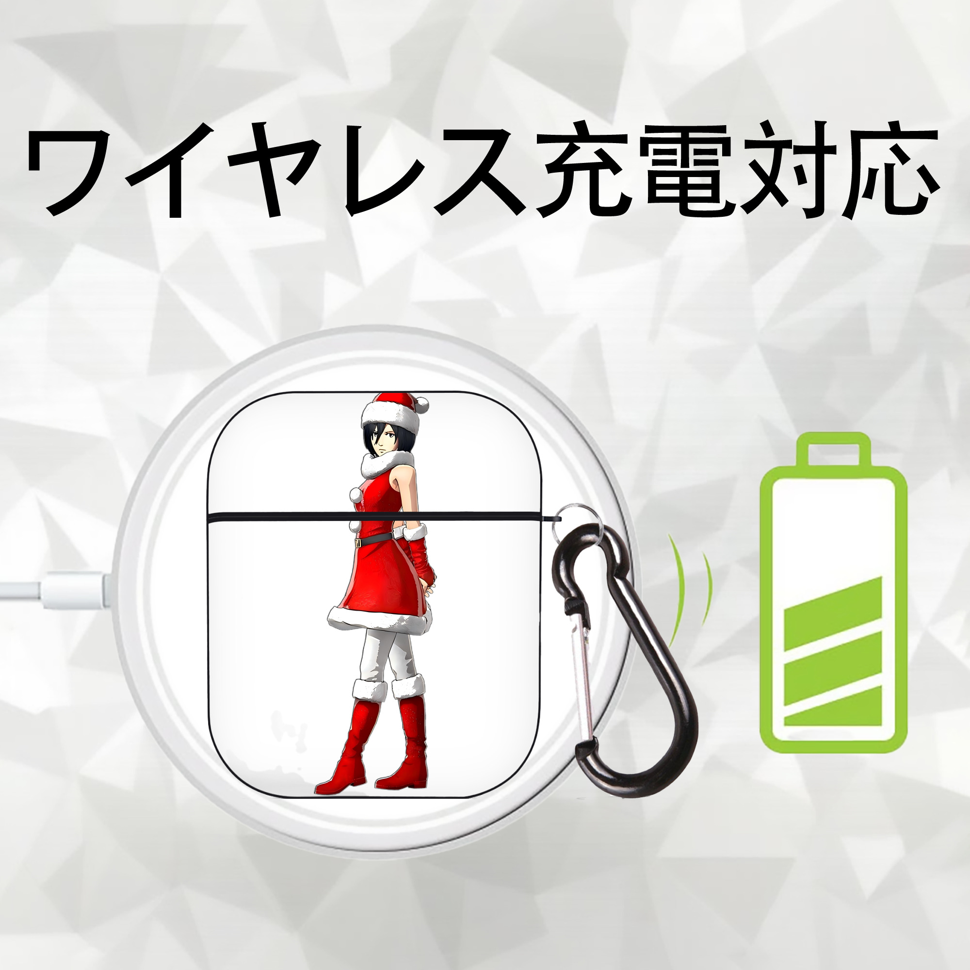 進撃の巨人 ミカサ·アッカーマン Attack on Titan Mikasa Ackerman AirPods 第2世代保護ケース ハードシェル ブラック 耐衝撃・防指紋・カラビナ付き
