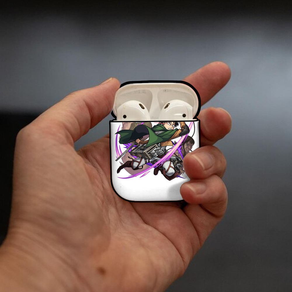 進撃の巨人 リヴァイ·アッカーマン Attack on Titan Levi Ackerman AirPods 第2世代保護ケース ハードシェル ブラック 耐衝撃・防指紋・カラビナ付き
