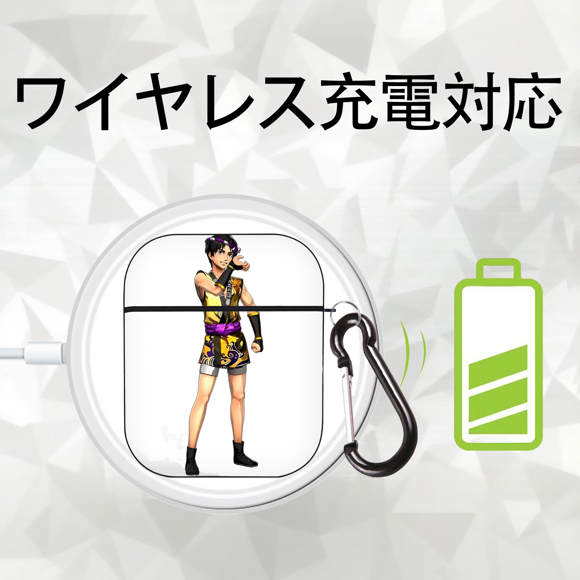 進撃の巨人 リヴァイ·アッカーマン Attack on Titan Levi Ackerman AirPods 第2世代保護ケース ハードシェル ブラック 耐衝撃・防指紋・カラビナ付き