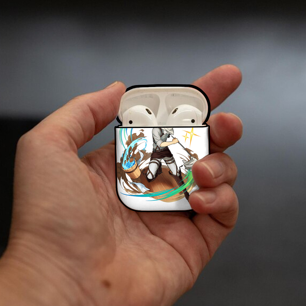 進撃の巨人 リヴァイ·アッカーマン Attack on Titan Levi Ackerman AirPods 第2世代保護ケース ハードシェル ブラック 耐衝撃・防指紋・カラビナ付き