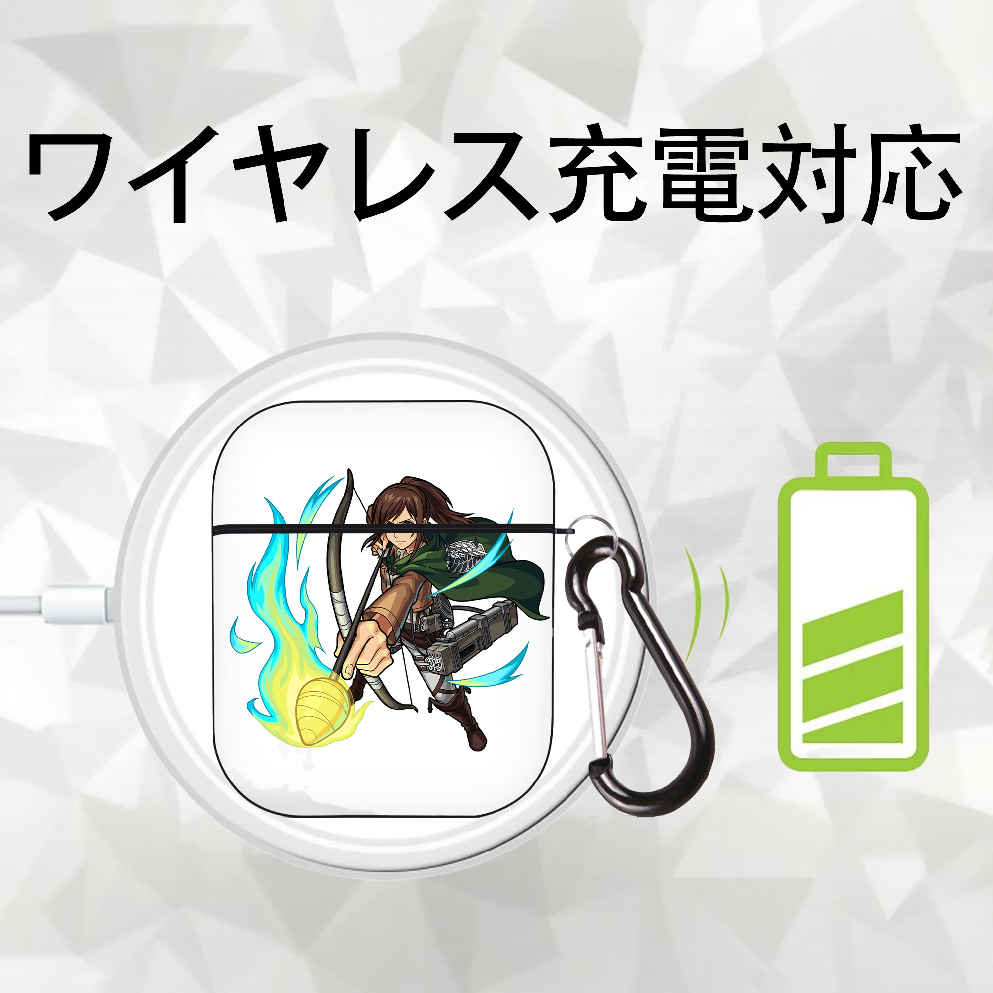 進撃の巨人 サシャ·ブラウス Attack on Titan Sasha Blaus AirPods 第2世代保護ケース ハードシェル ブラック 耐衝撃・防指紋・カラビナ付き