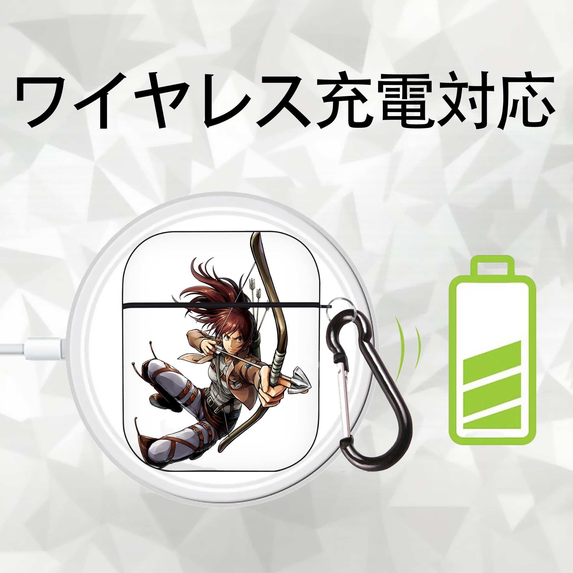 進撃の巨人 サシャ·ブラウス Attack on Titan Sasha Blaus AirPods 第2世代保護ケース ハードシェル ブラック 耐衝撃・防指紋・カラビナ付き