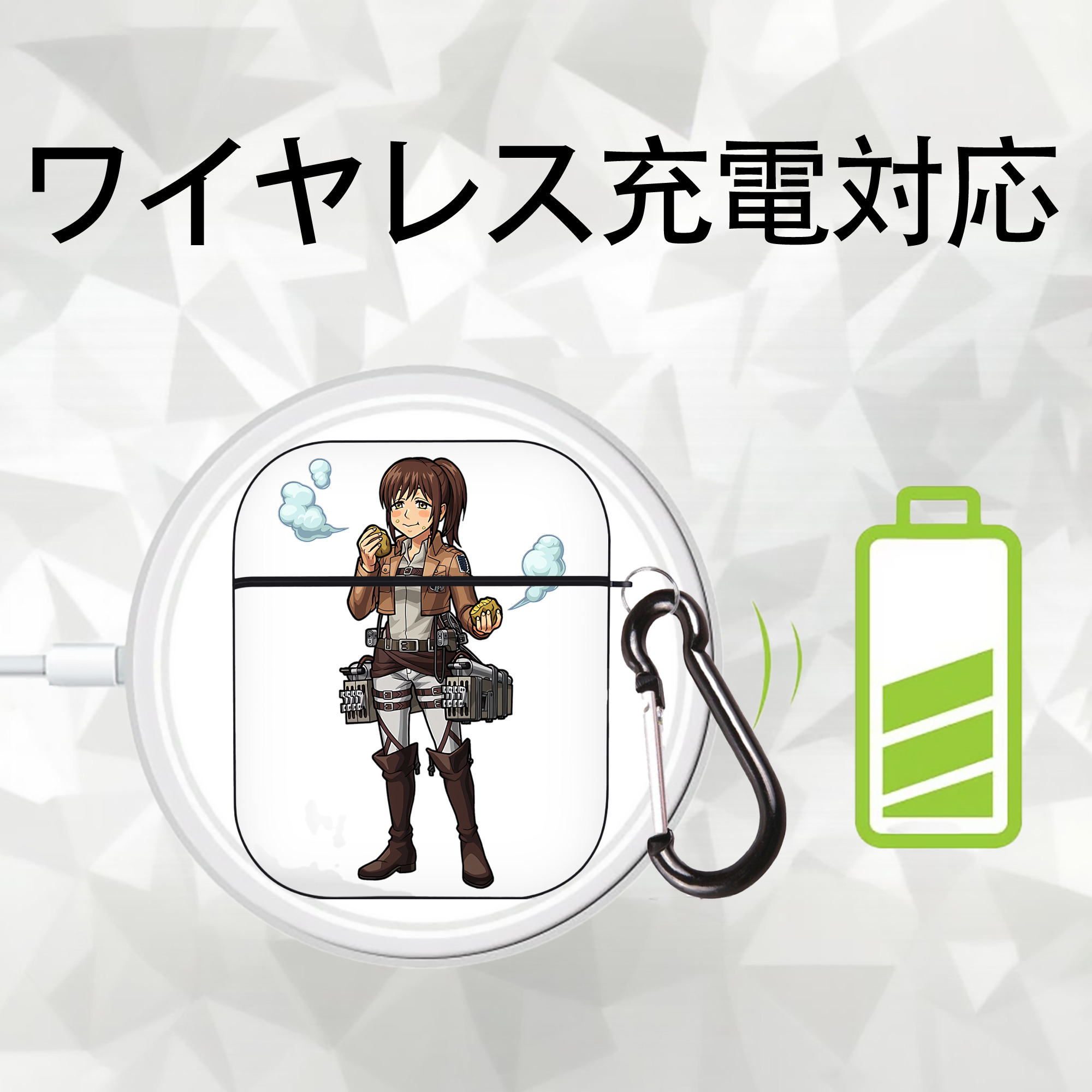 進撃の巨人 サシャ·ブラウス Attack on Titan Sasha Blaus AirPods 第2世代保護ケース ハードシェル ブラック 耐衝撃・防指紋・カラビナ付き