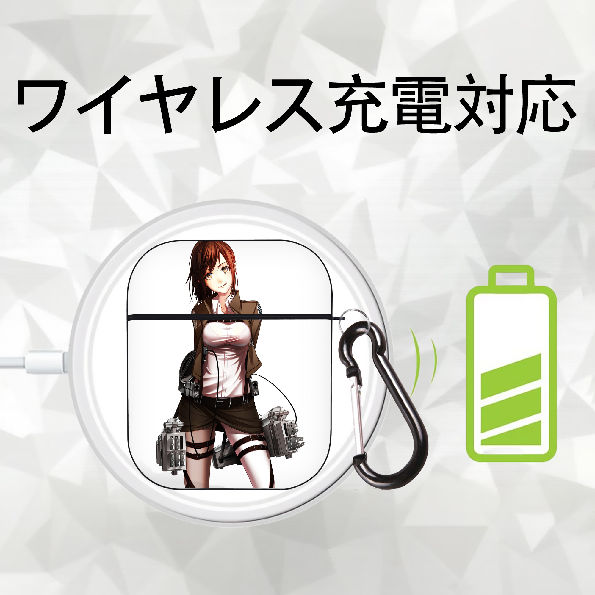 進撃の巨人 サシャ·ブラウス Attack on Titan Sasha Blaus AirPods 第2世代保護ケース ハードシェル ブラック 耐衝撃・防指紋・カラビナ付き