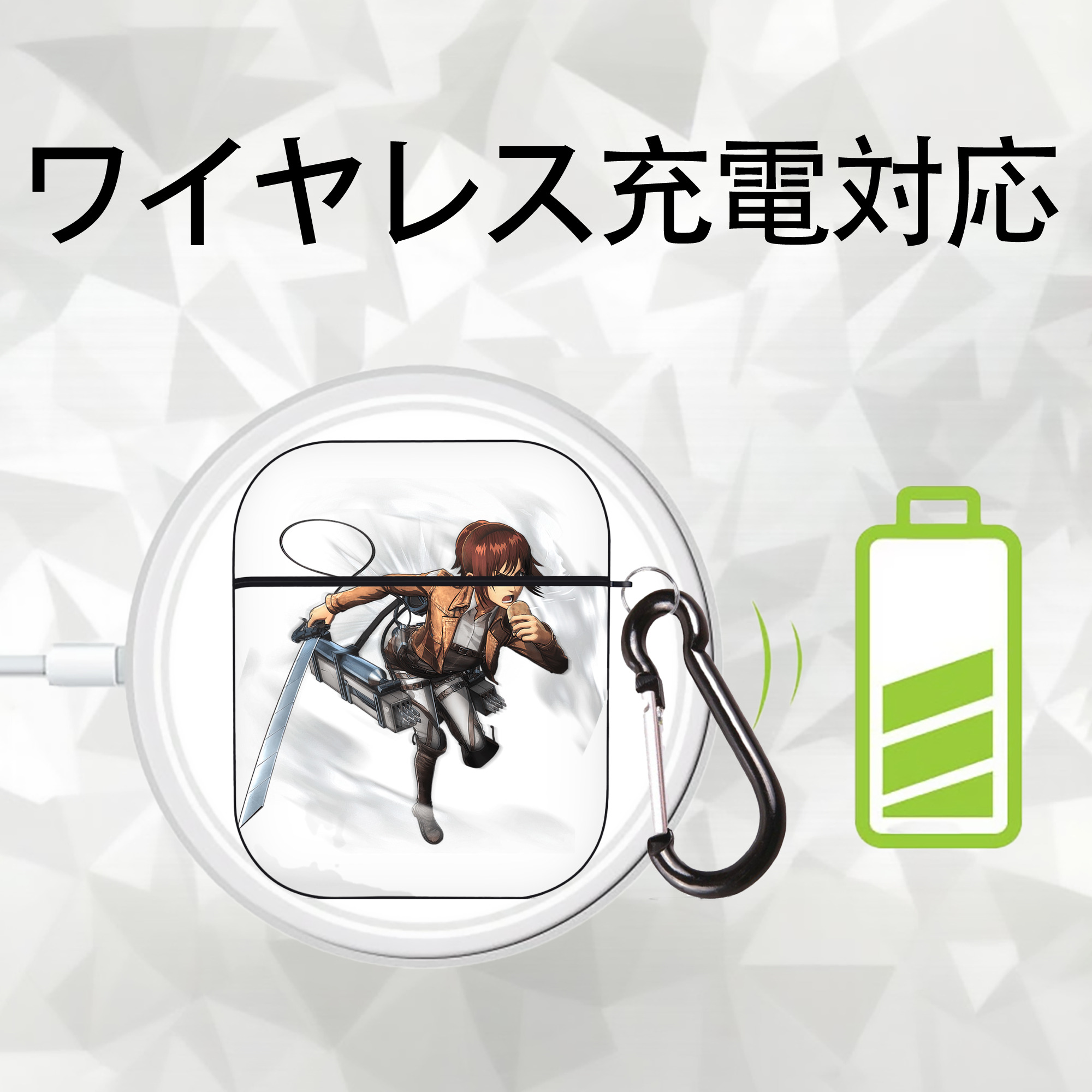 進撃の巨人 サシャ·ブラウス Attack on Titan Sasha Blaus AirPods 第2世代保護ケース ハードシェル ブラック 耐衝撃・防指紋・カラビナ付き