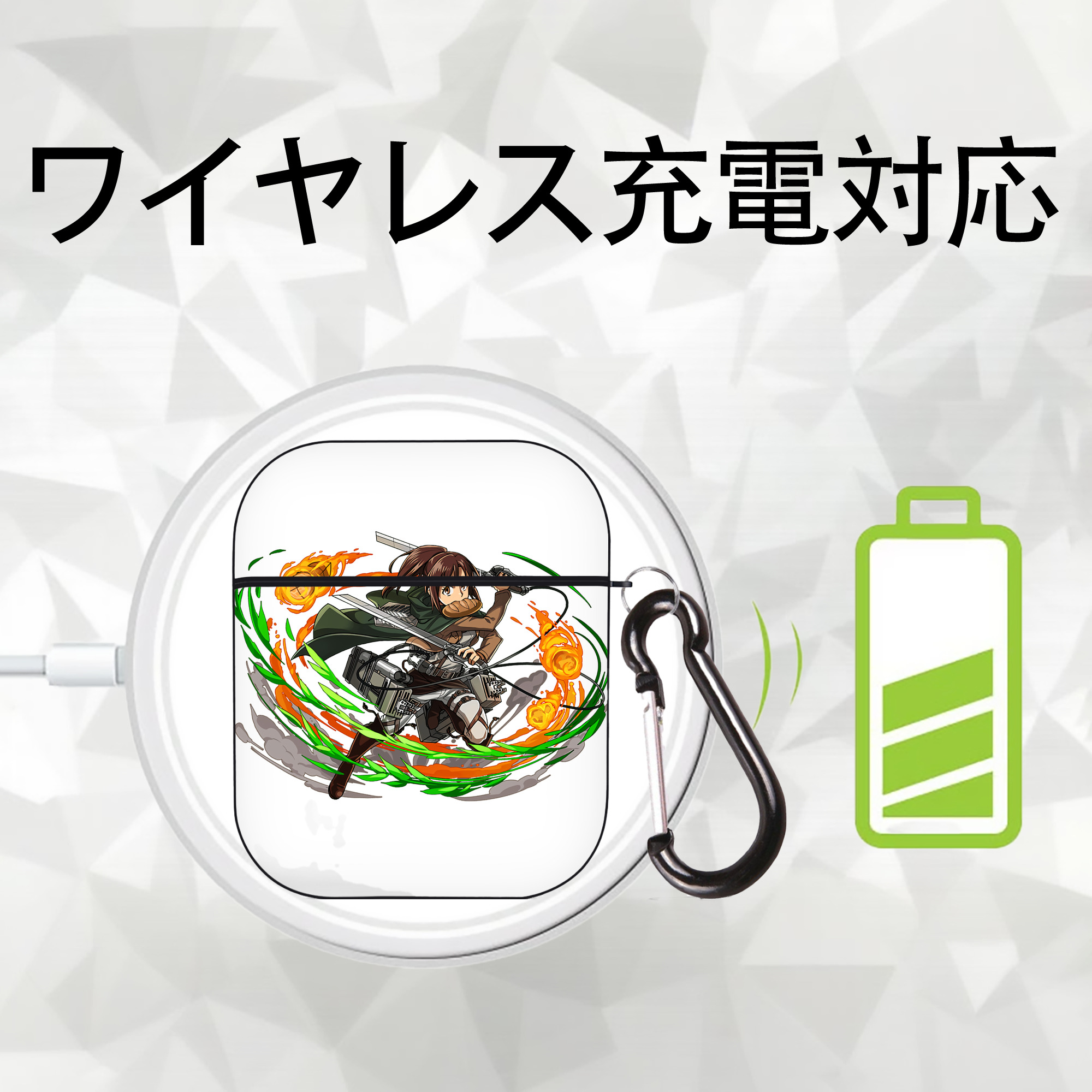 進撃の巨人 サシャ·ブラウス Attack on Titan Sasha Blaus AirPods 第2世代保護ケース ハードシェル ブラック 耐衝撃・防指紋・カラビナ付き
