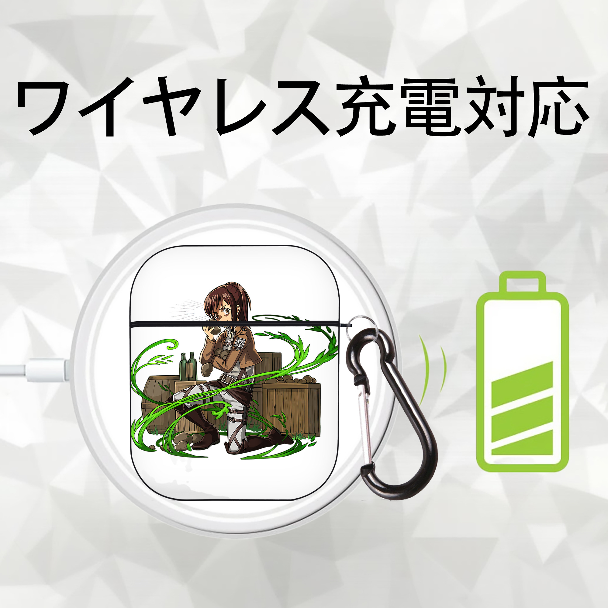 進撃の巨人 サシャ·ブラウス Attack on Titan Sasha Blaus AirPods 第2世代保護ケース ハードシェル ブラック 耐衝撃・防指紋・カラビナ付き