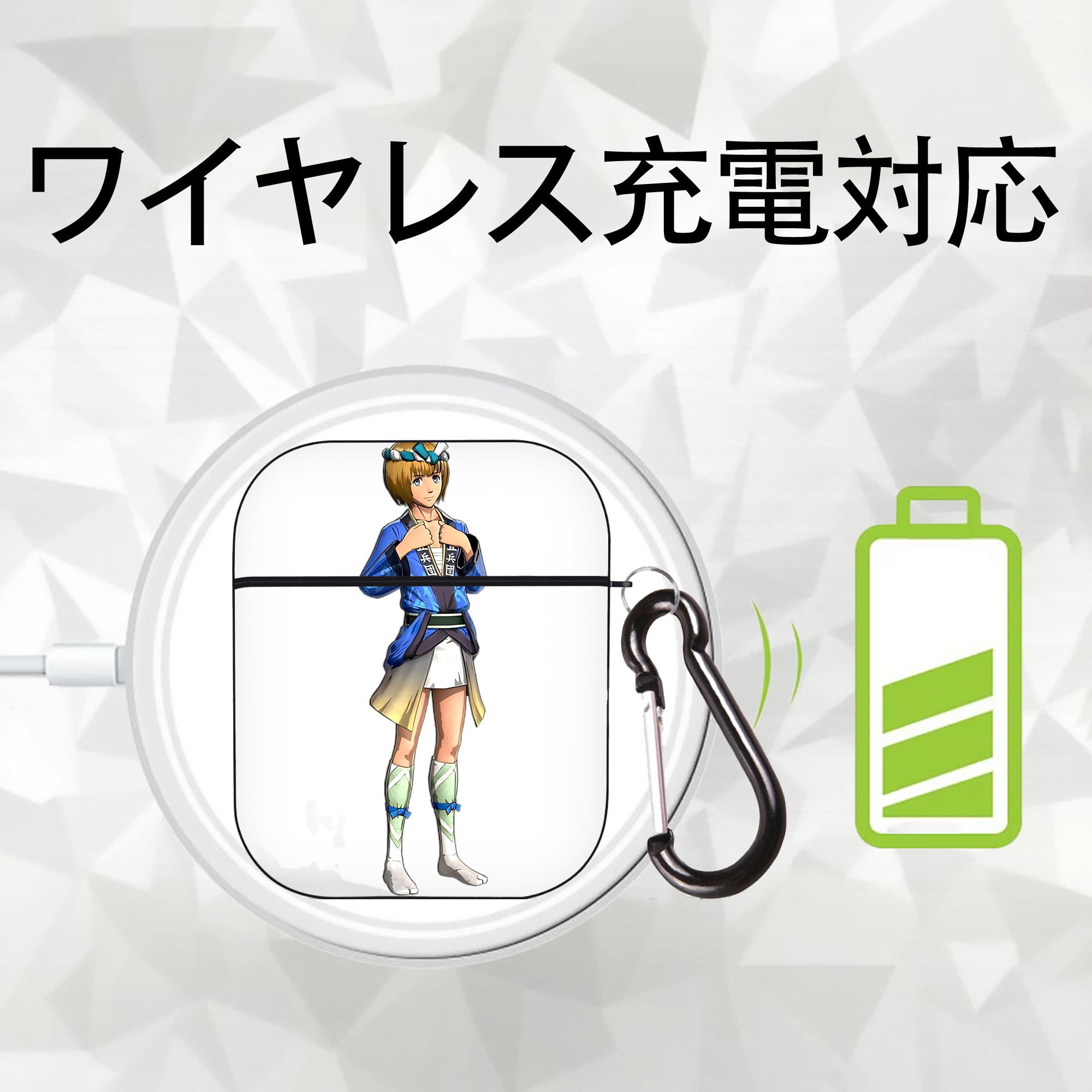 進撃の巨人 アルミン·アルレルト Attack on Titan Armin Arlert AirPods 第2世代保護ケース ハードシェル ブラック 耐衝撃・防指紋・カラビナ付き