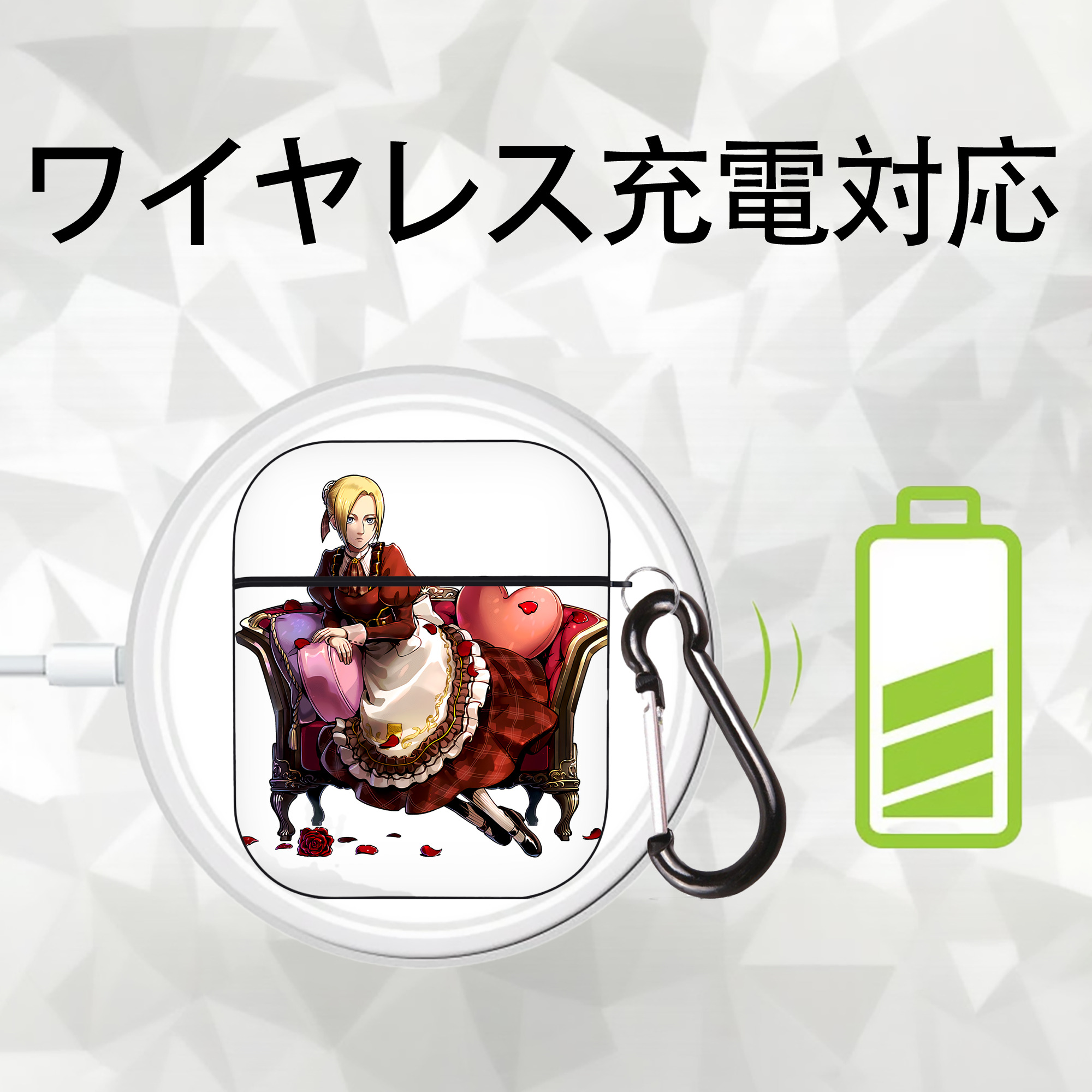 進撃の巨人 アニ・レオンハート Attack on Titan Annie Leonhart AirPods 第2世代保護ケース ハードシェル ブラック 耐衝撃・防指紋・カラビナ付き
