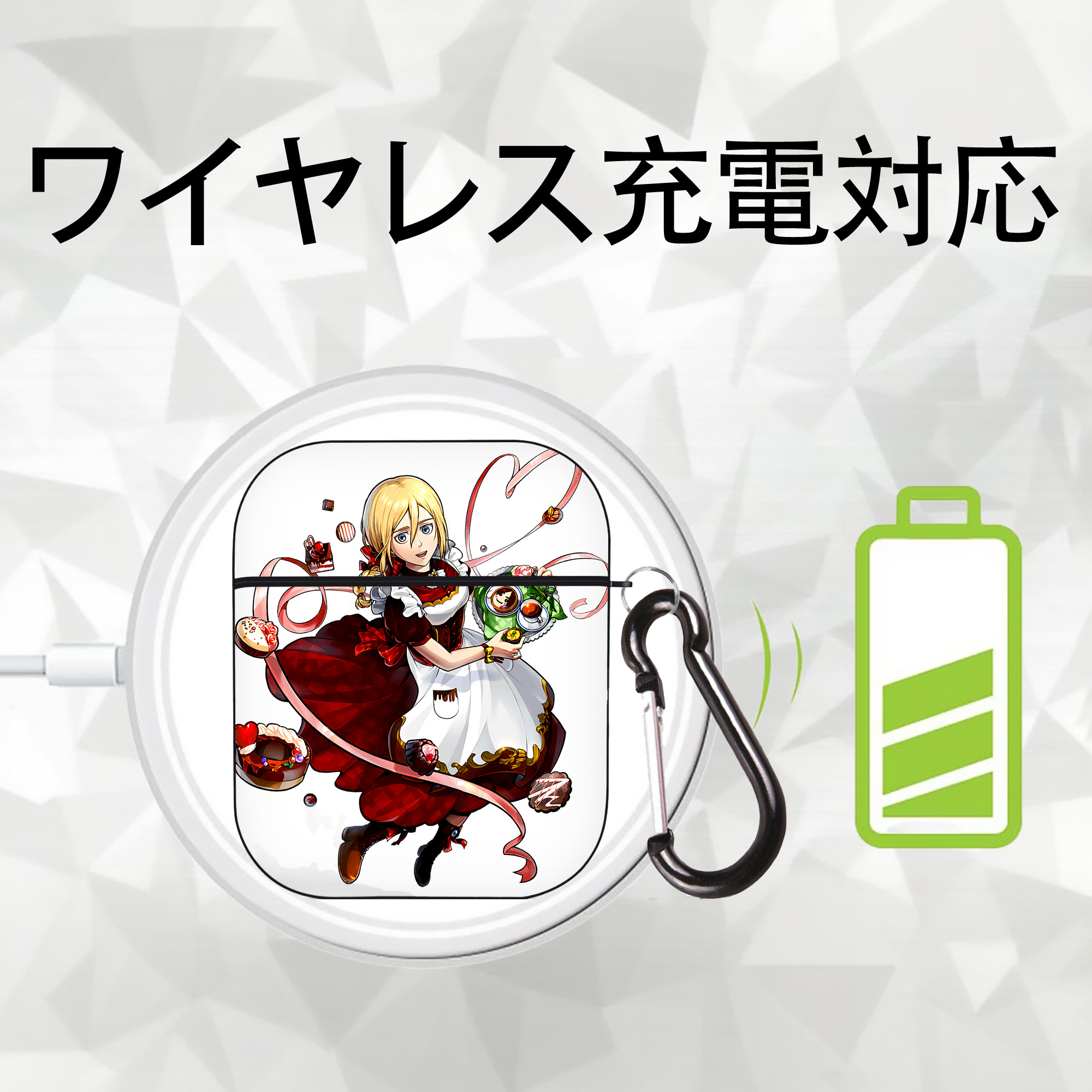 進撃の巨人 クリスタ·レンズ Attack on Titan Christa Lenz AirPods 第2世代保護ケース ハードシェル ブラック 耐衝撃・防指紋・カラビナ付き