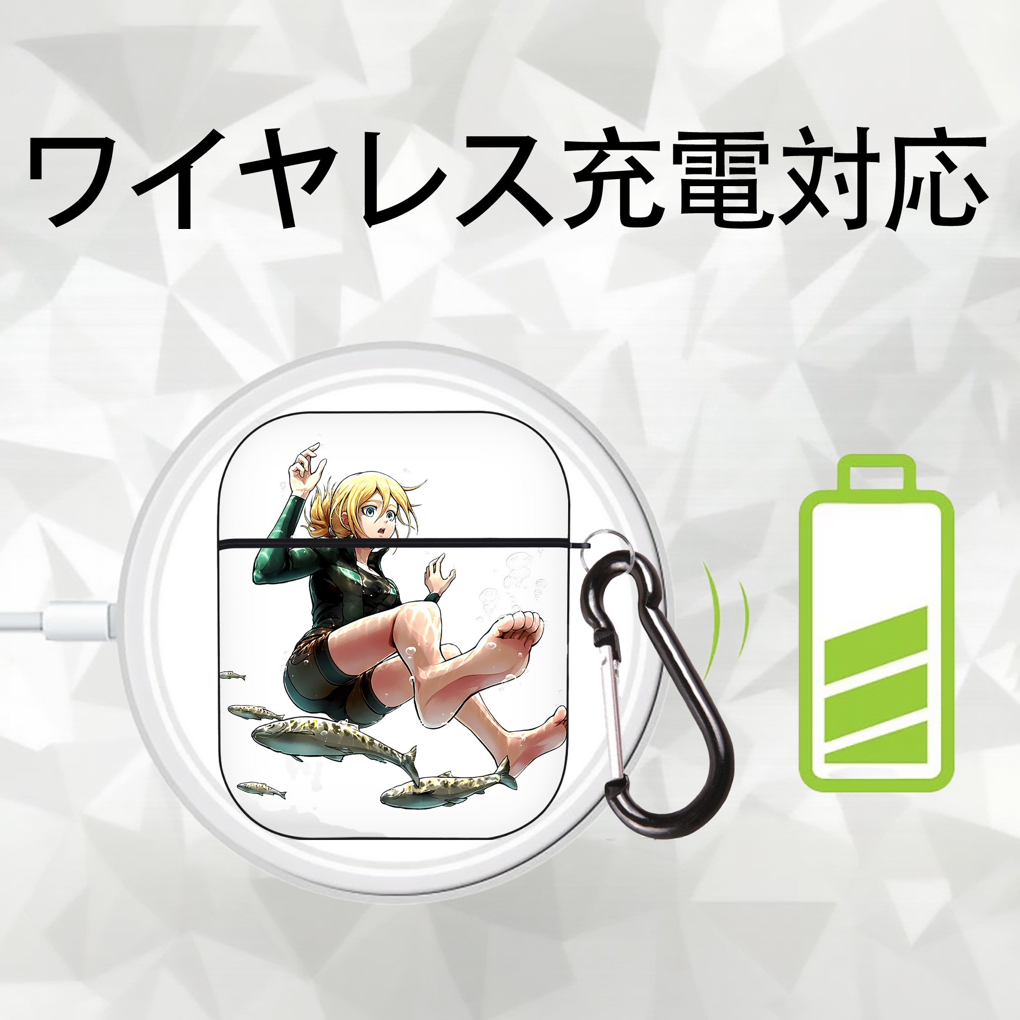 進撃の巨人 クリスタ·レンズ Attack on Titan Christa Lenz AirPods 第2世代保護ケース ハードシェル ブラック 耐衝撃・防指紋・カラビナ付き