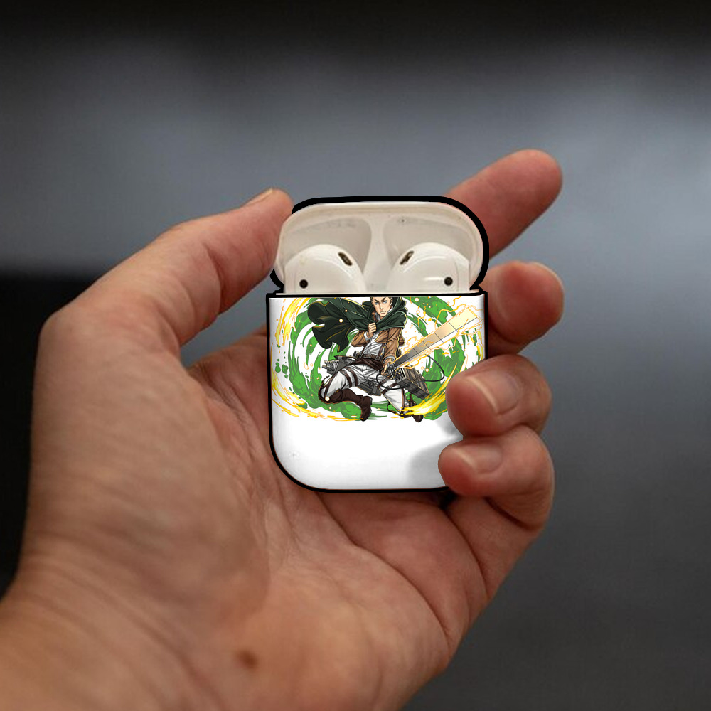 進撃の巨人 エルヴィン・スミス Attack on Titan Erwin Smith AirPods 第2世代保護ケース ハードシェル ブラック 耐衝撃・防指紋・カラビナ付き