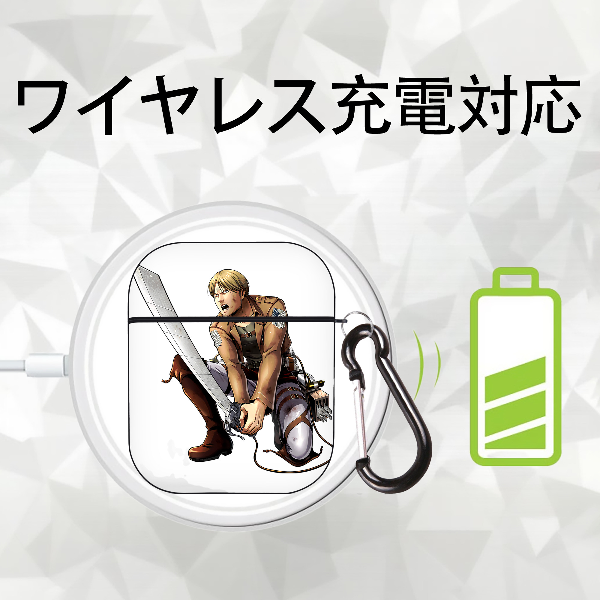 進撃の巨人 ミケ·ザカリアス Attack on Titan Mike Zakarius AirPods 第2世代保護ケース ハードシェル ブラック 耐衝撃・防指紋・カラビナ付き