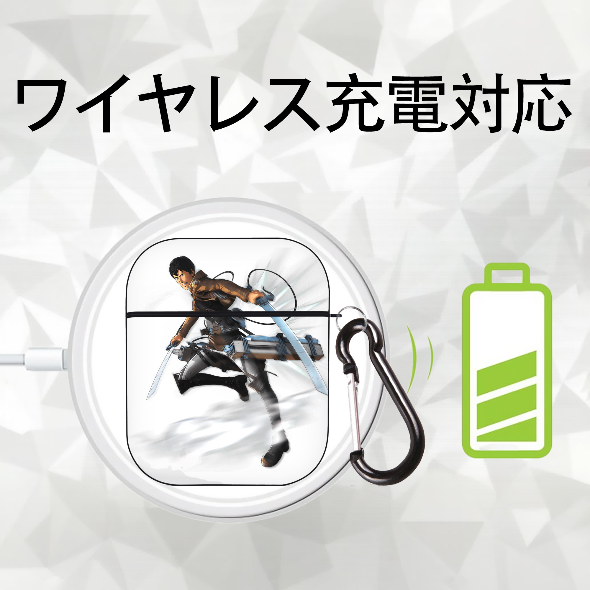 進撃の巨人 ベルトルト・フーバー Attack on Titan Bertholdt Hoover AirPods 第2世代保護ケース ハードシェル ブラック 耐衝撃・防指紋・カラビナ付き