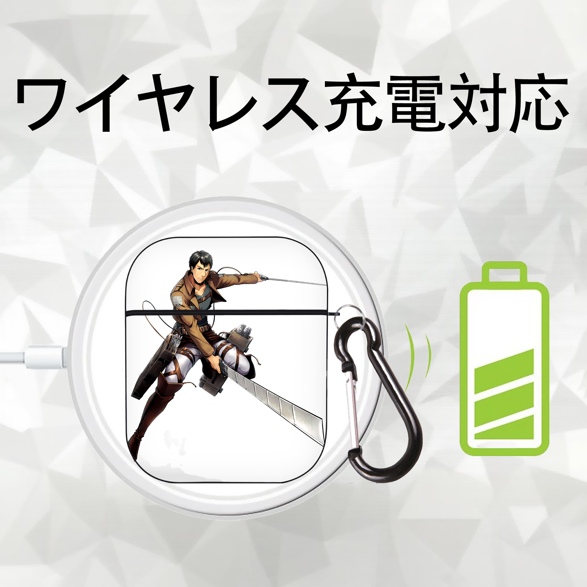進撃の巨人 ベルトルト・フーバー Attack on Titan Bertholdt Hoover AirPods 第2世代保護ケース ハードシェル ブラック 耐衝撃・防指紋・カラビナ付き
