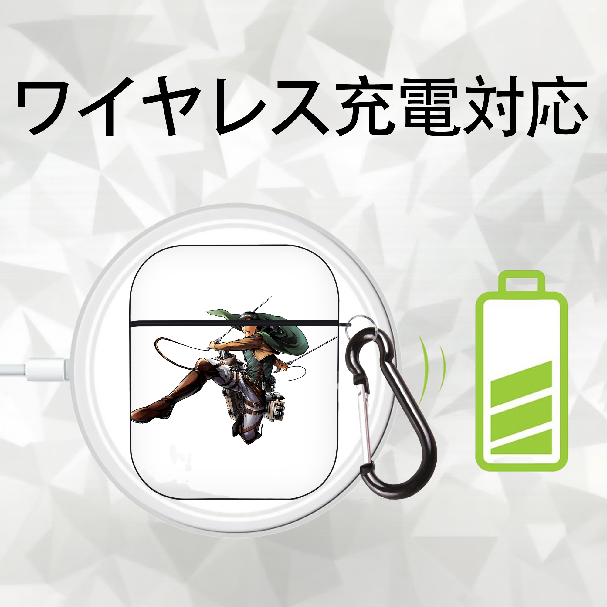 進撃の巨人 ベルトルト・フーバー Attack on Titan Bertholdt Hoover AirPods 第2世代保護ケース ハードシェル ブラック 耐衝撃・防指紋・カラビナ付き