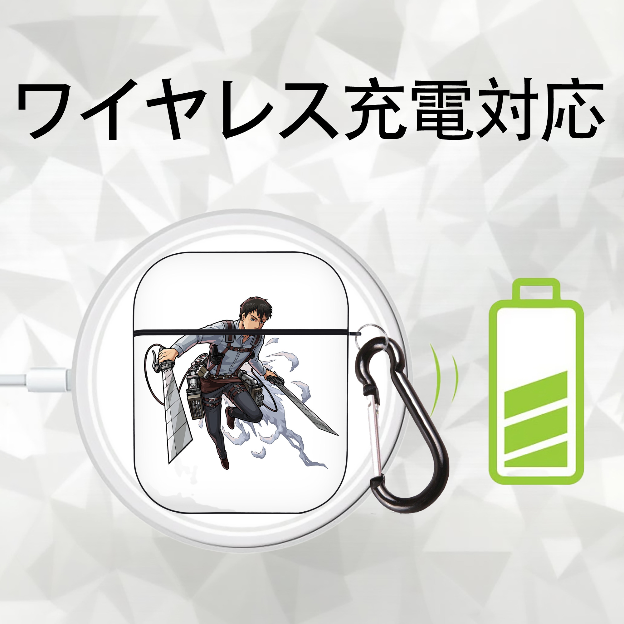進撃の巨人 ベルトルト・フーバー Attack on Titan Bertholdt Hoover AirPods 第2世代保護ケース ハードシェル ブラック 耐衝撃・防指紋・カラビナ付き
