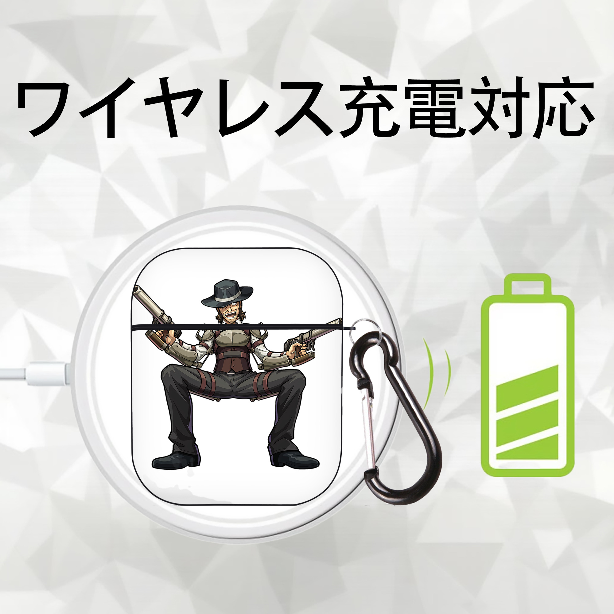進撃の巨人 ケニー·アッカーマン Attack on Titan Kenny Ackerman AirPods 第2世代保護ケース ハードシェル ブラック 耐衝撃・防指紋・カラビナ付き