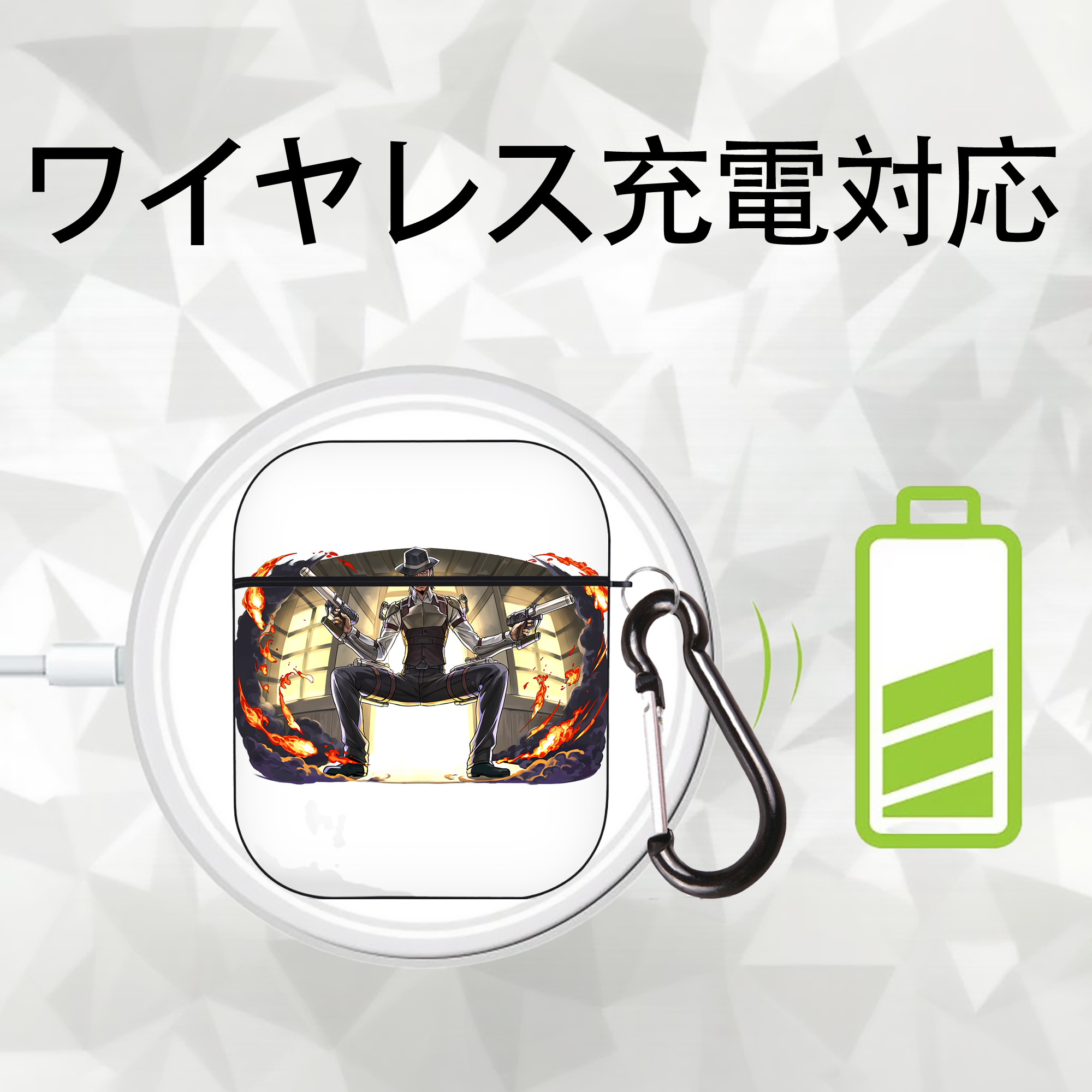 進撃の巨人 ケニー·アッカーマン Attack on Titan Kenny Ackerman AirPods 第2世代保護ケース ハードシェル ブラック 耐衝撃・防指紋・カラビナ付き
