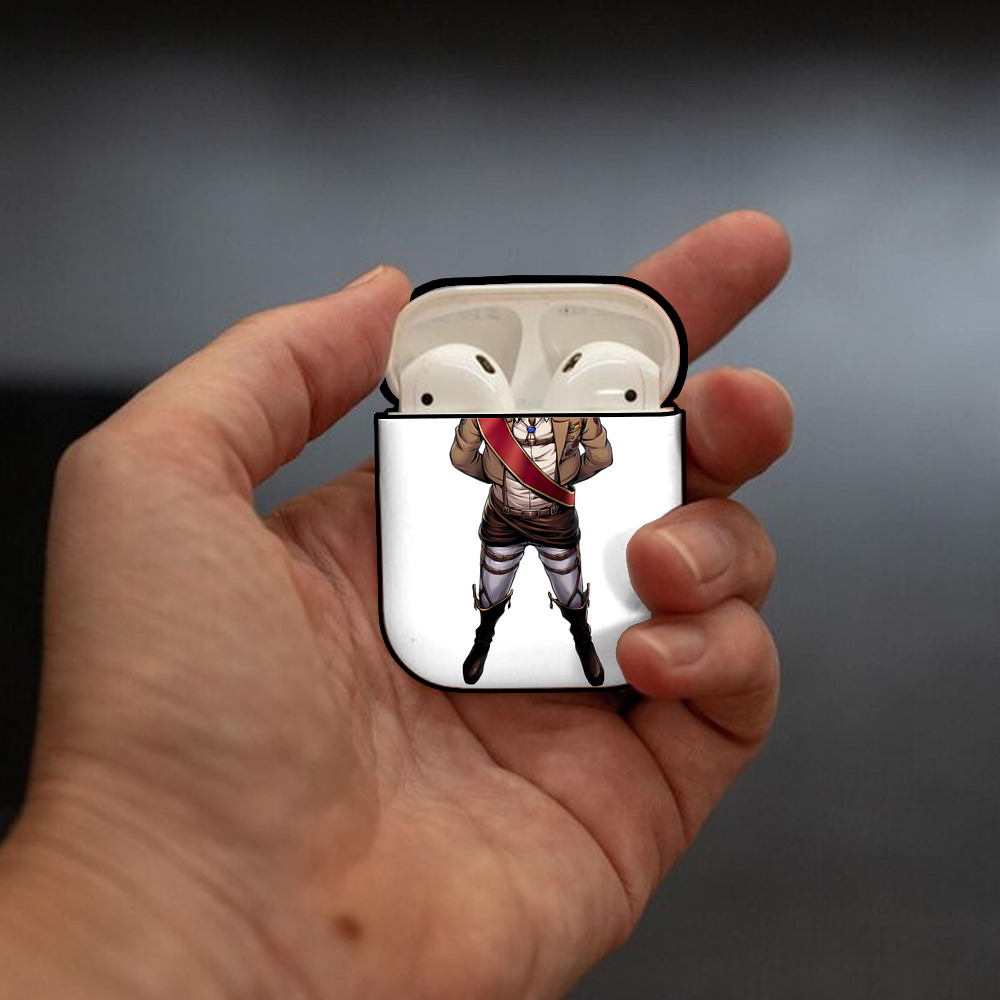 進撃の巨人 ドット·ピクシス Attack on Titan Dot Pixis AirPods 第2世代保護ケース ハードシェル ブラック 耐衝撃・防指紋・カラビナ付き