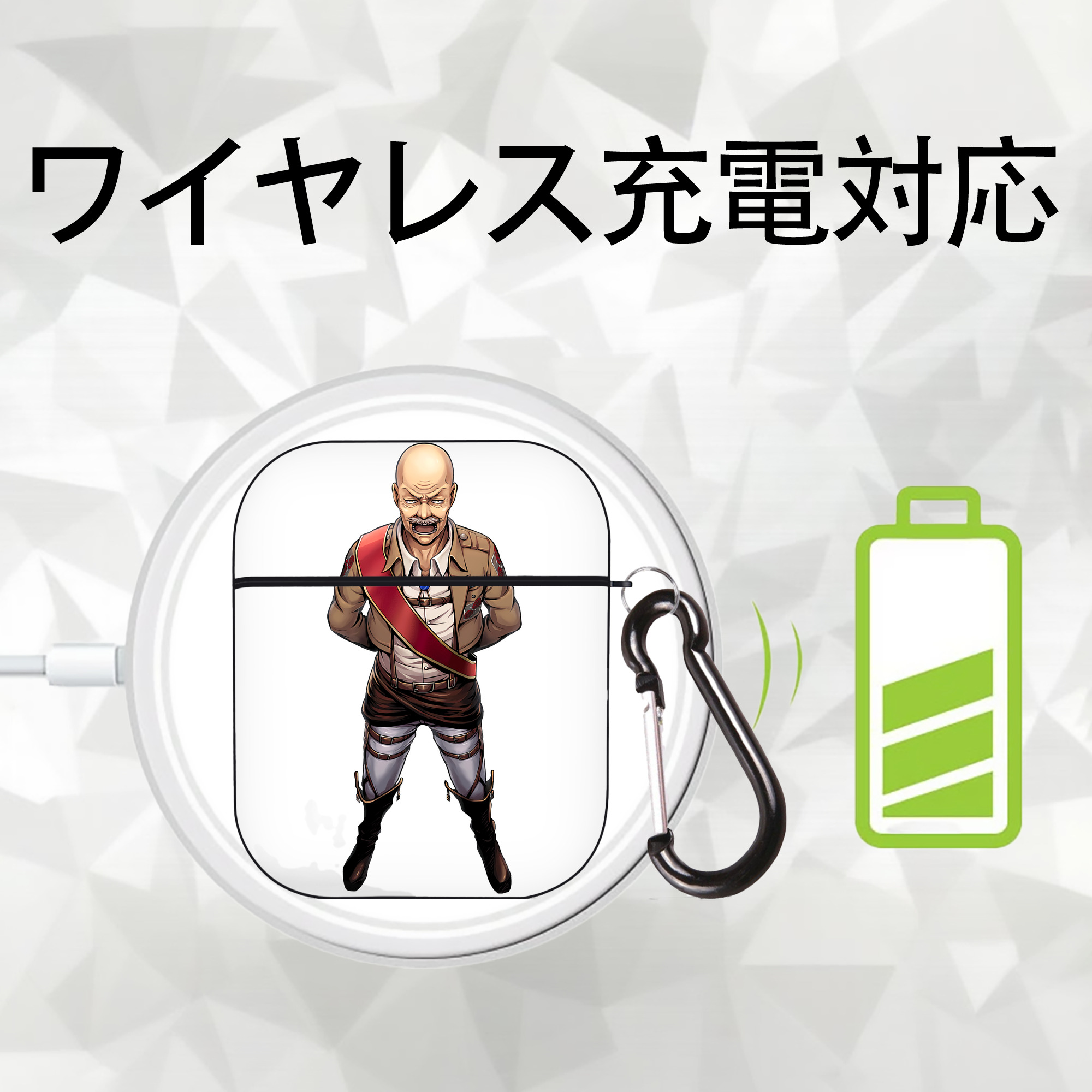進撃の巨人 ドット·ピクシス Attack on Titan Dot Pixis AirPods 第2世代保護ケース ハードシェル ブラック 耐衝撃・防指紋・カラビナ付き