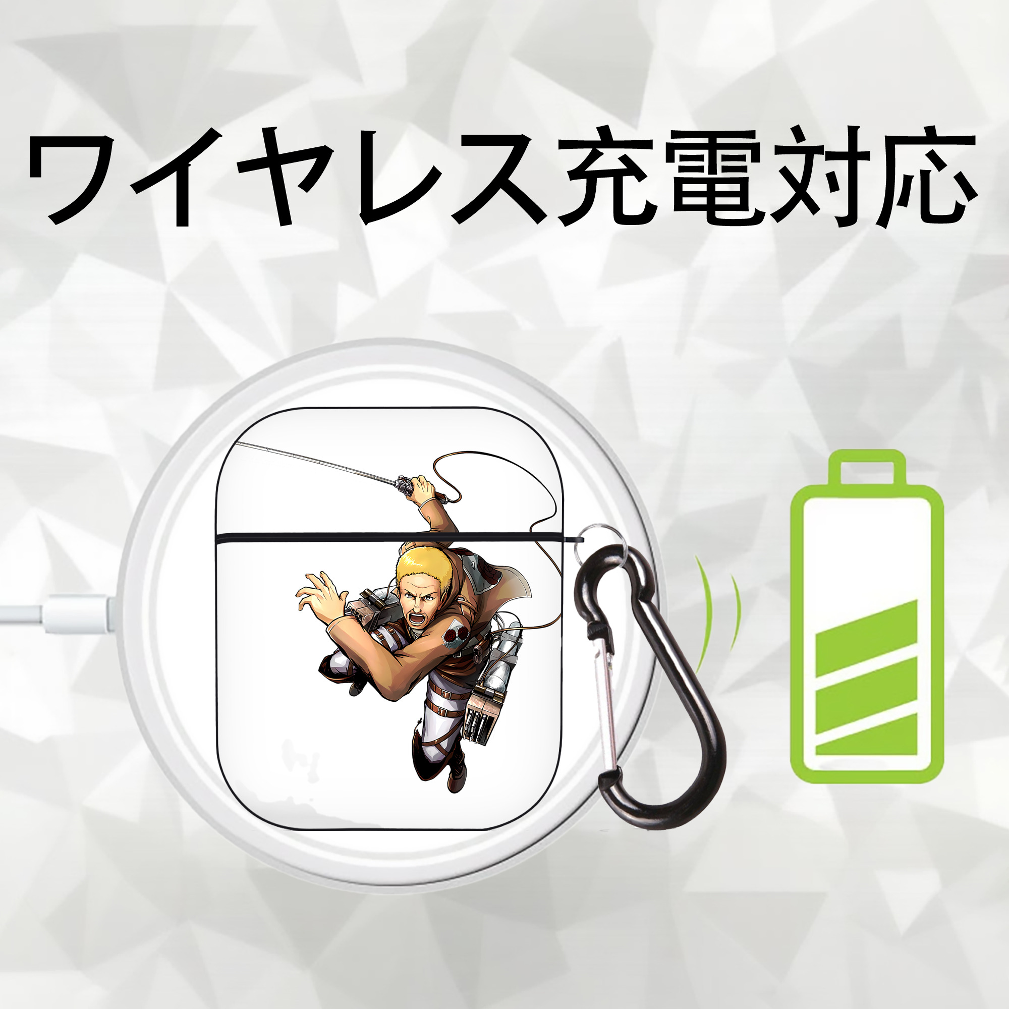 進撃の巨人 ハンネス Attack on Titan Hannes AirPods 第2世代保護ケース ハードシェル ブラック 耐衝撃・防指紋・カラビナ付き