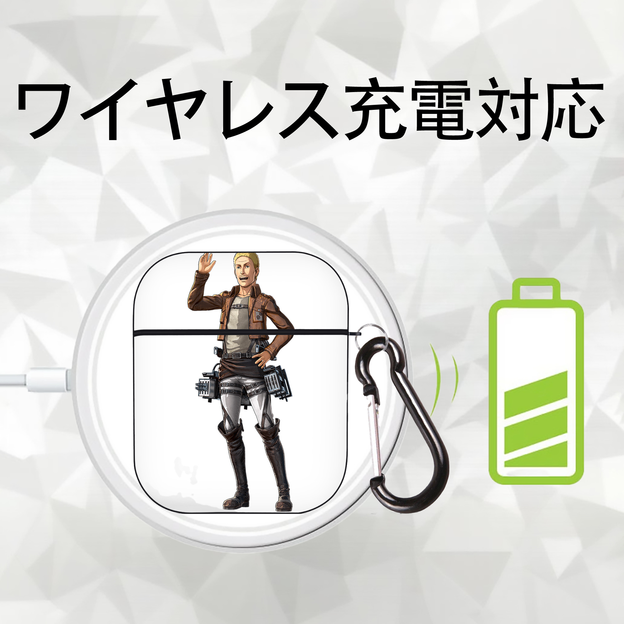進撃の巨人 ハンネス Attack on Titan Hannes AirPods 第2世代保護ケース ハードシェル ブラック 耐衝撃・防指紋・カラビナ付き