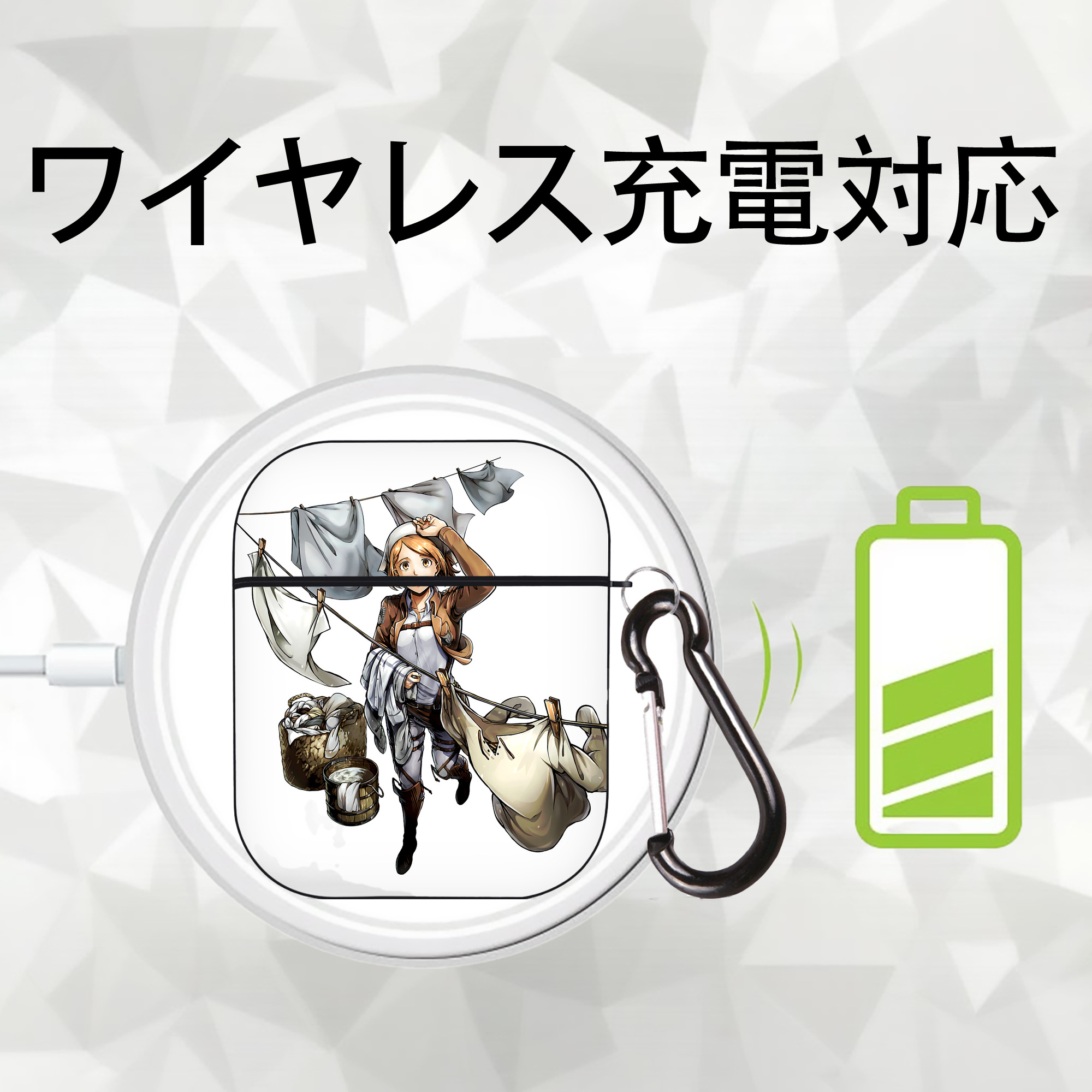 進撃の巨人 ペトラ·ラル Attack on Titan Petra Rall AirPods 第2世代保護ケース ハードシェル ブラック 耐衝撃・防指紋・カラビナ付き