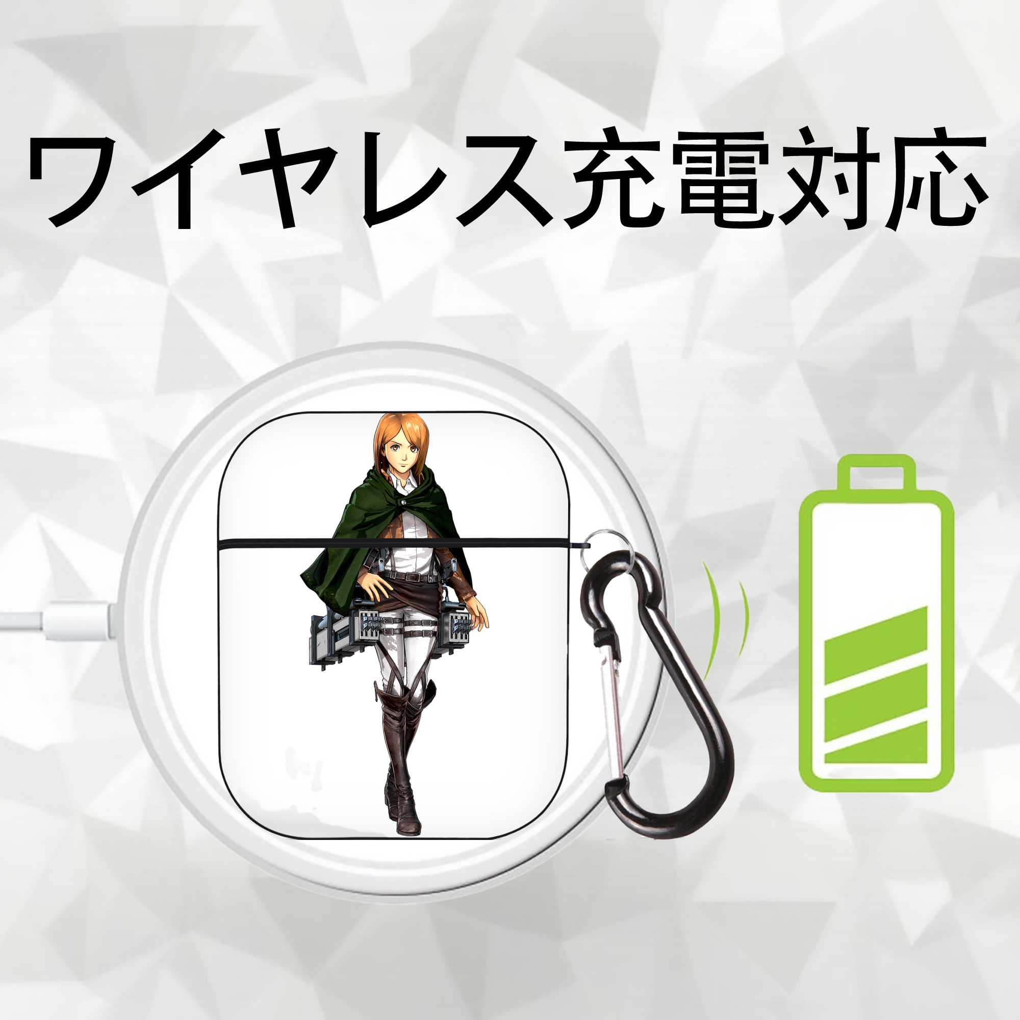 進撃の巨人 ペトラ·ラル Attack on Titan Petra Rall AirPods 第2世代保護ケース ハードシェル ブラック 耐衝撃・防指紋・カラビナ付き
