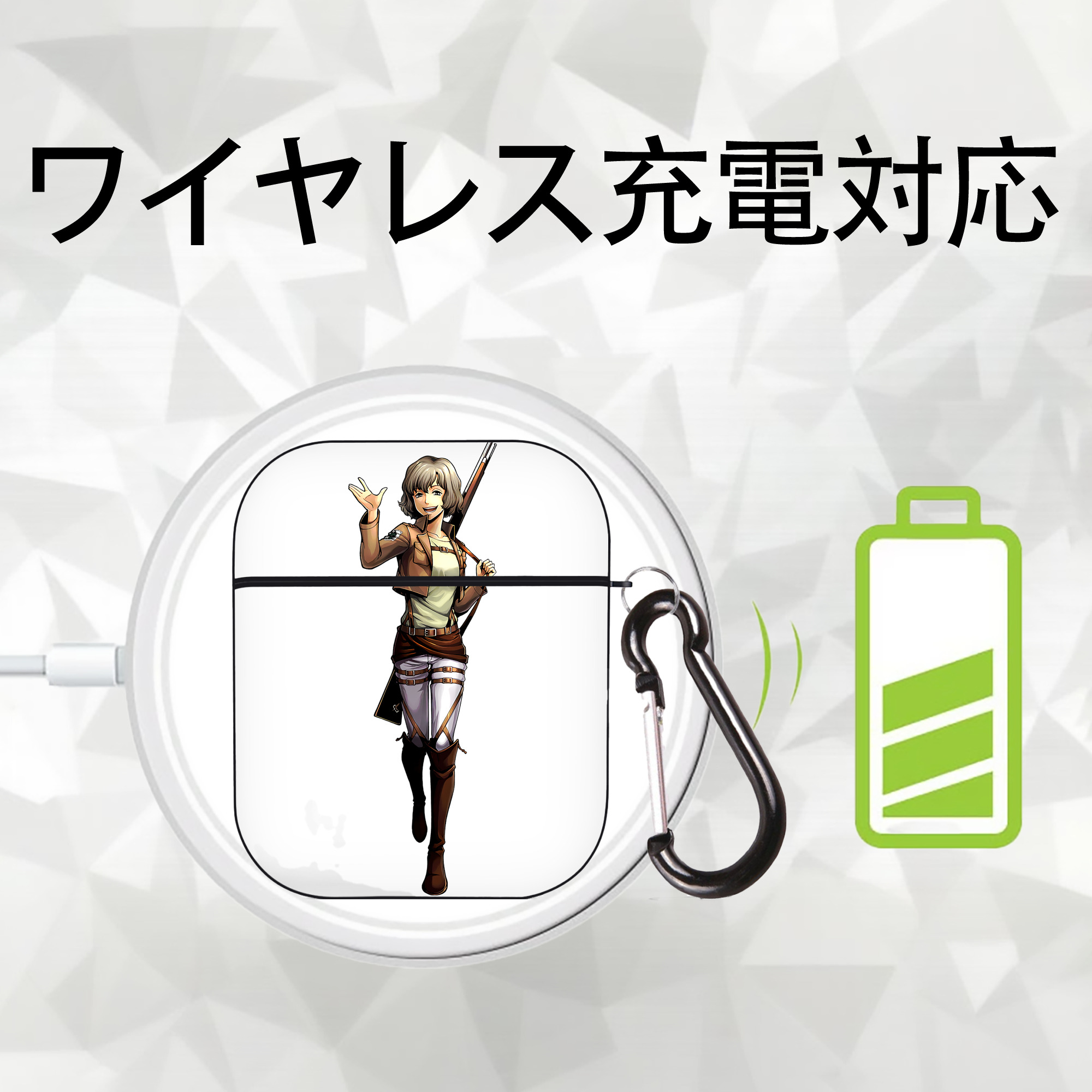 進撃の巨人 ヒツチ Attack on Titan Hitch AirPods 第2世代保護ケース ハードシェル ブラック 耐衝撃・防指紋・カラビナ付き