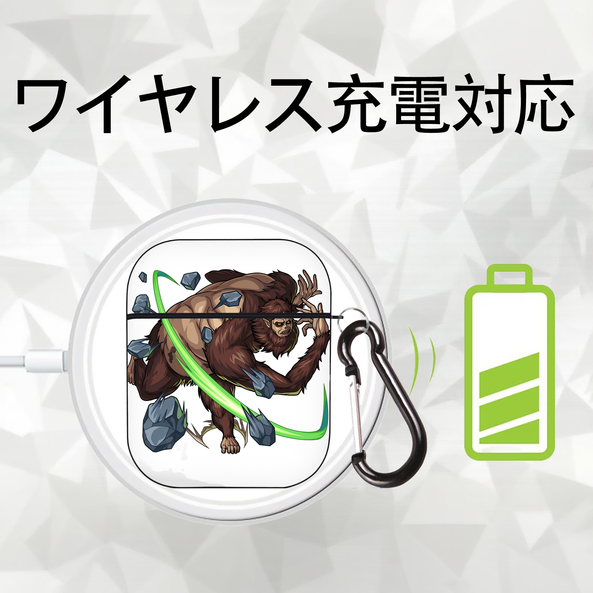 進撃の巨人 Attack on Titan AirPods 第2世代保護ケース ハードシェル ブラック 耐衝撃・防指紋・カラビナ付き