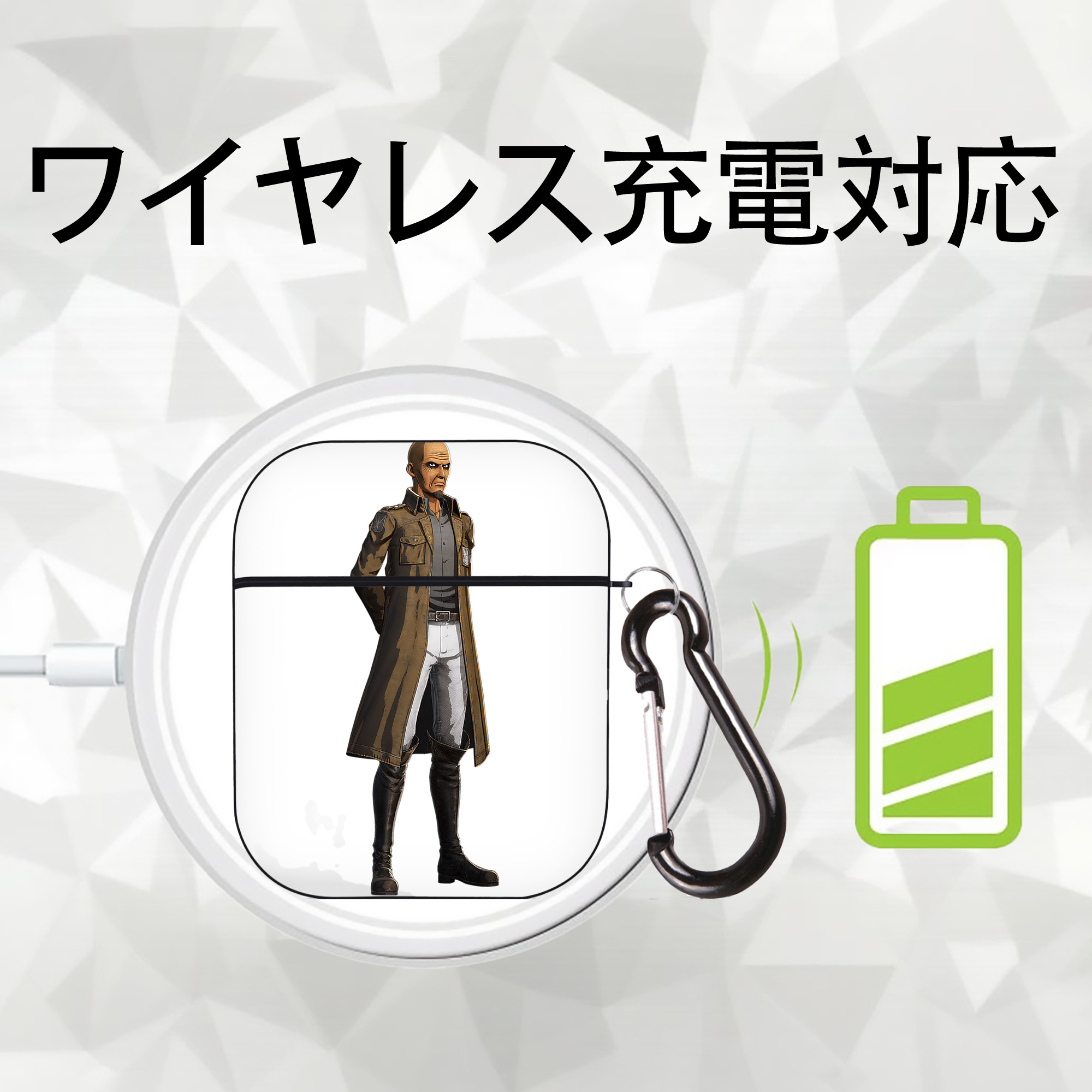 進撃の巨人 Attack on Titan AirPods 第2世代保護ケース ハードシェル ブラック 耐衝撃・防指紋・カラビナ付き