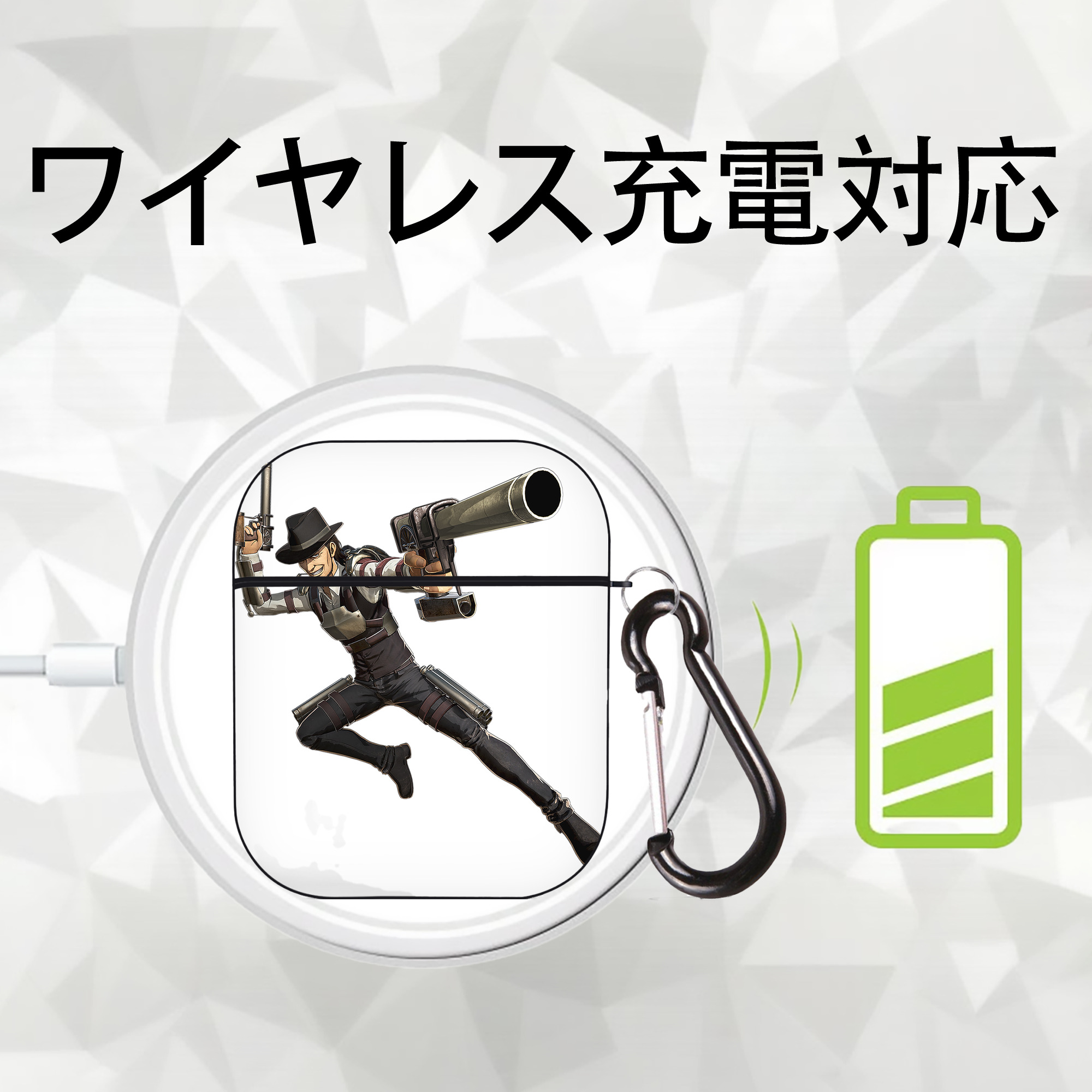 進撃の巨人 Attack on Titan AirPods 第2世代保護ケース ハードシェル ブラック 耐衝撃・防指紋・カラビナ付き