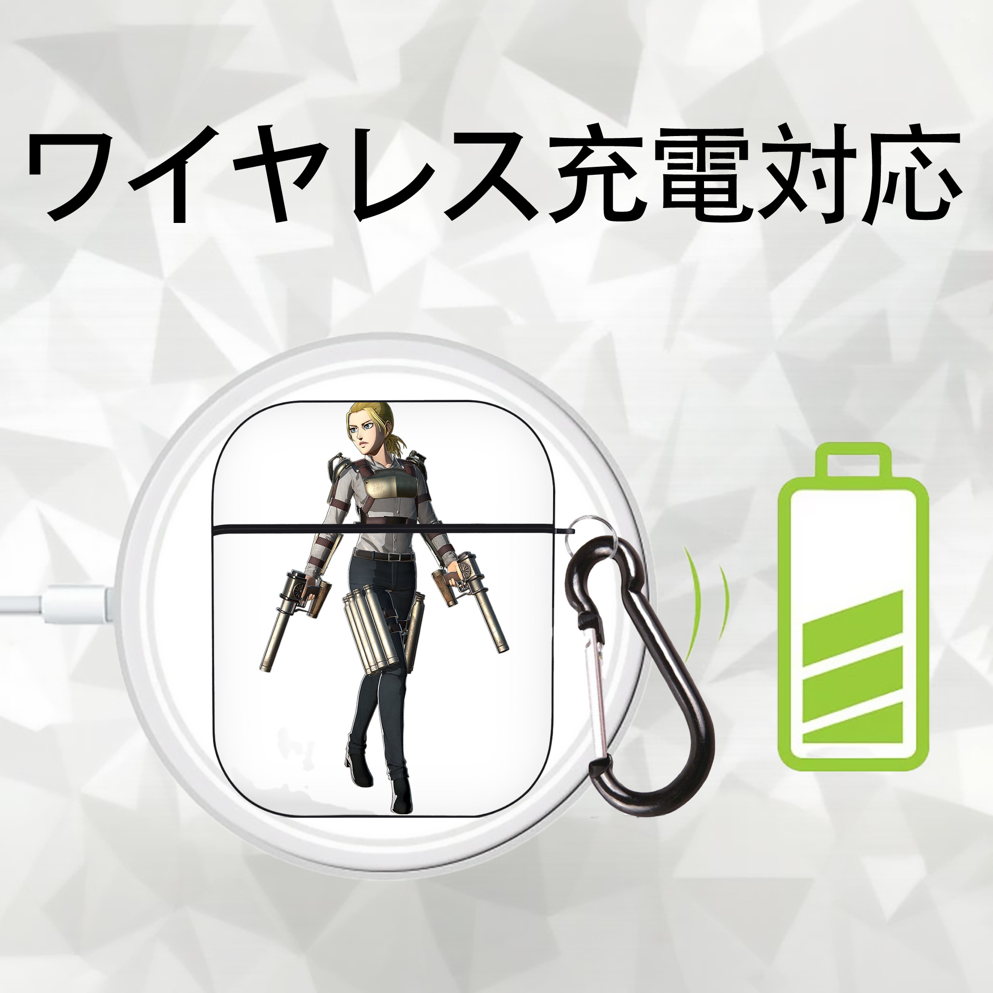 進撃の巨人 Attack on Titan AirPods 第2世代保護ケース ハードシェル ブラック 耐衝撃・防指紋・カラビナ付き