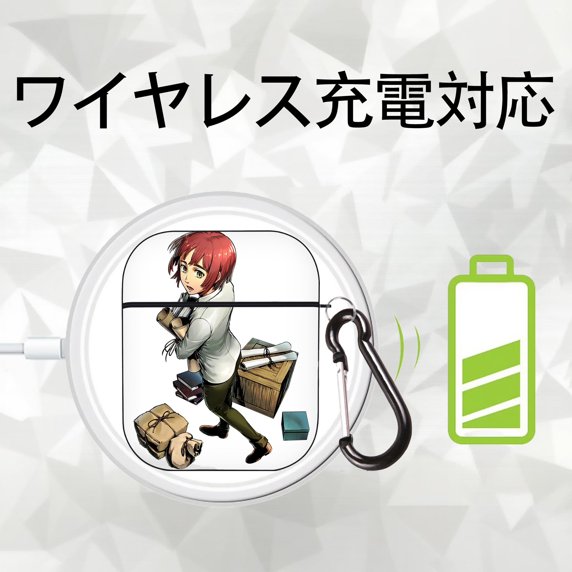 進撃の巨人 Attack on Titan AirPods 第2世代保護ケース ハードシェル ブラック 耐衝撃・防指紋・カラビナ付き