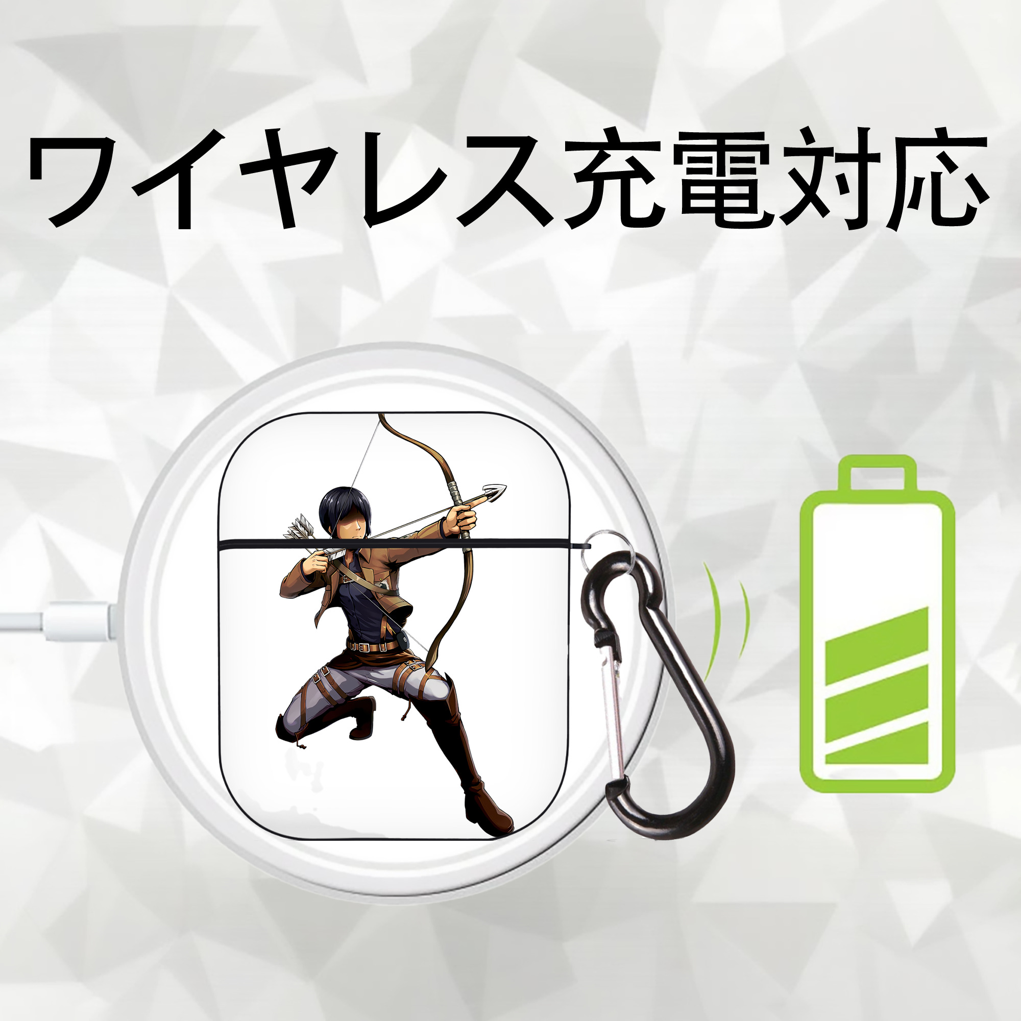 進撃の巨人 Attack on Titan AirPods 第2世代保護ケース ハードシェル ブラック 耐衝撃・防指紋・カラビナ付き