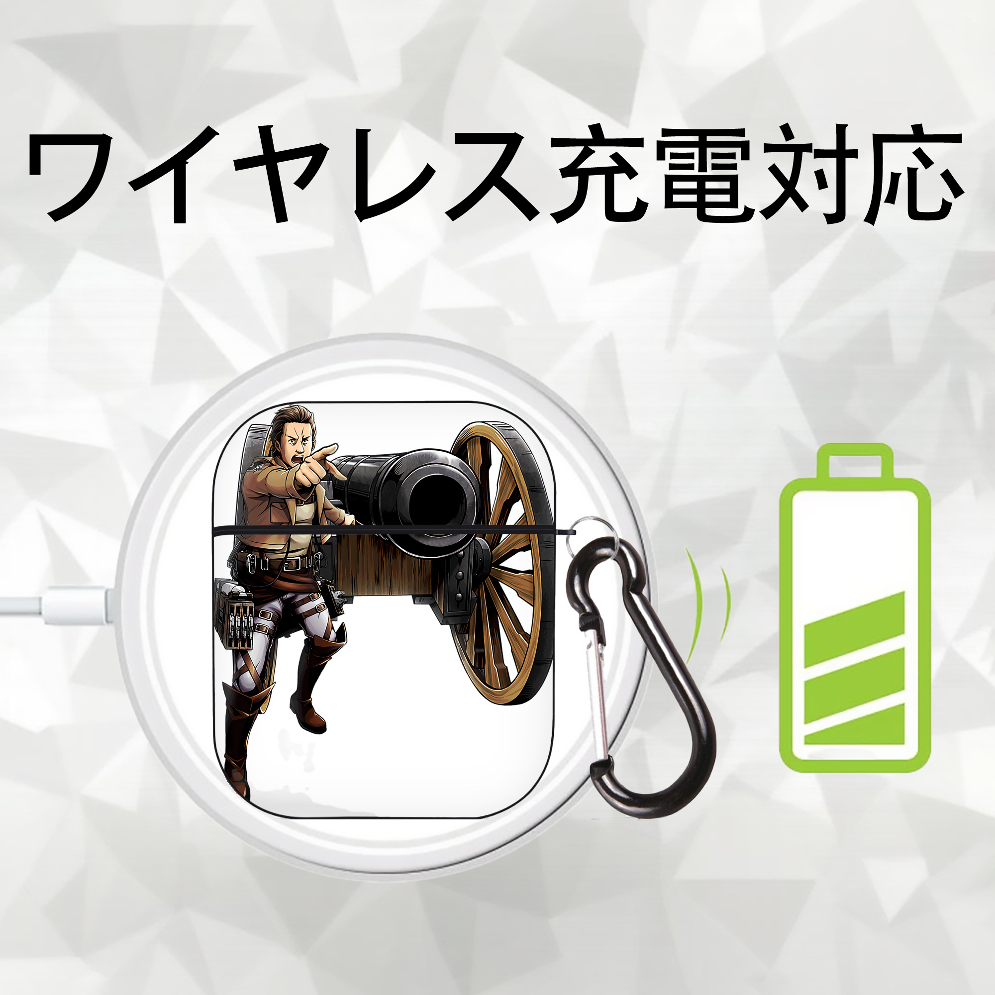 進撃の巨人 Attack on Titan AirPods 第2世代保護ケース ハードシェル ブラック 耐衝撃・防指紋・カラビナ付き